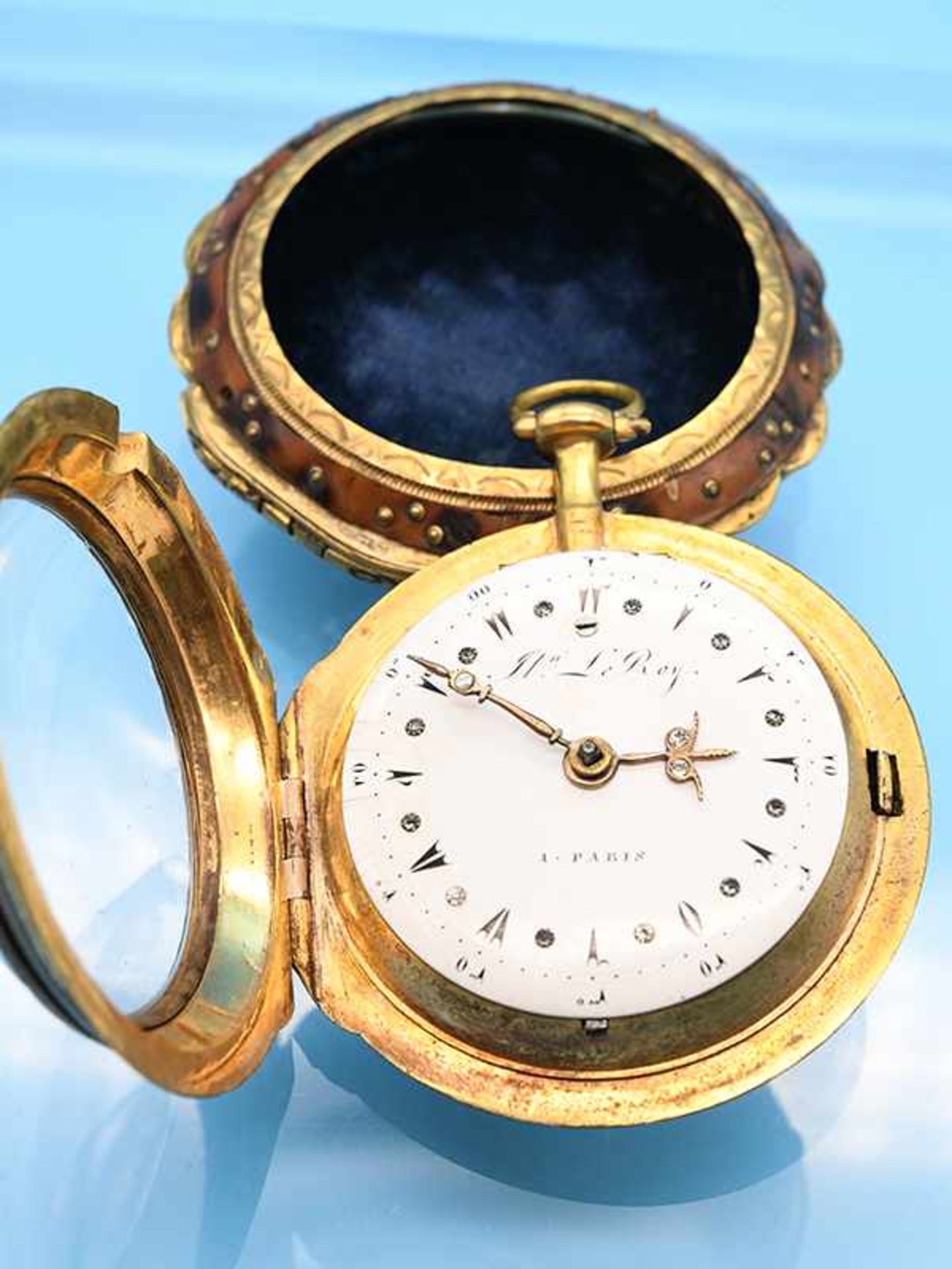 Antike seltene Spindeltaschenuhr, bezeichnet "Jul. Le Roy", Paris, um 1760. Spindeltaschenuhr mit - Bild 3 aus 11