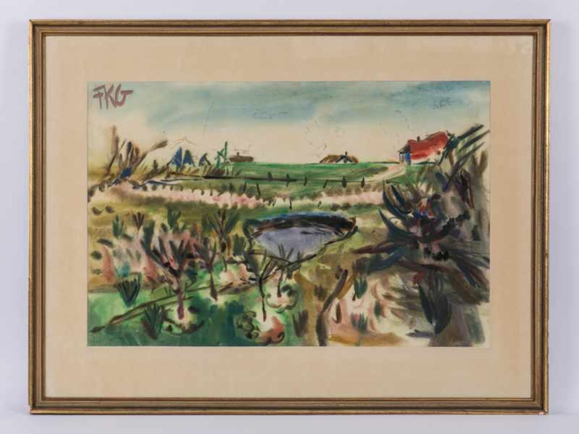 Gotsch, Friedrich Karl (1900 - 1984). Aquarell auf Papier, "Nordfriesische Landschaft mit