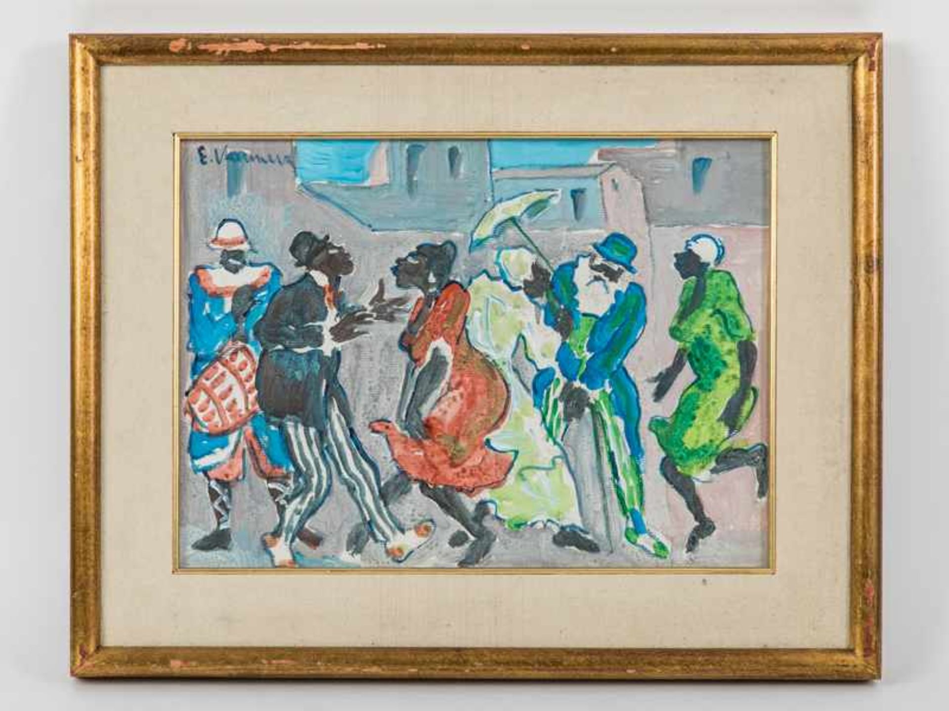 Vernazza, Eduardo (1910 - 1991); 1980er Jahre. Öl auf Karton "Candombe", typische farbenfrohe