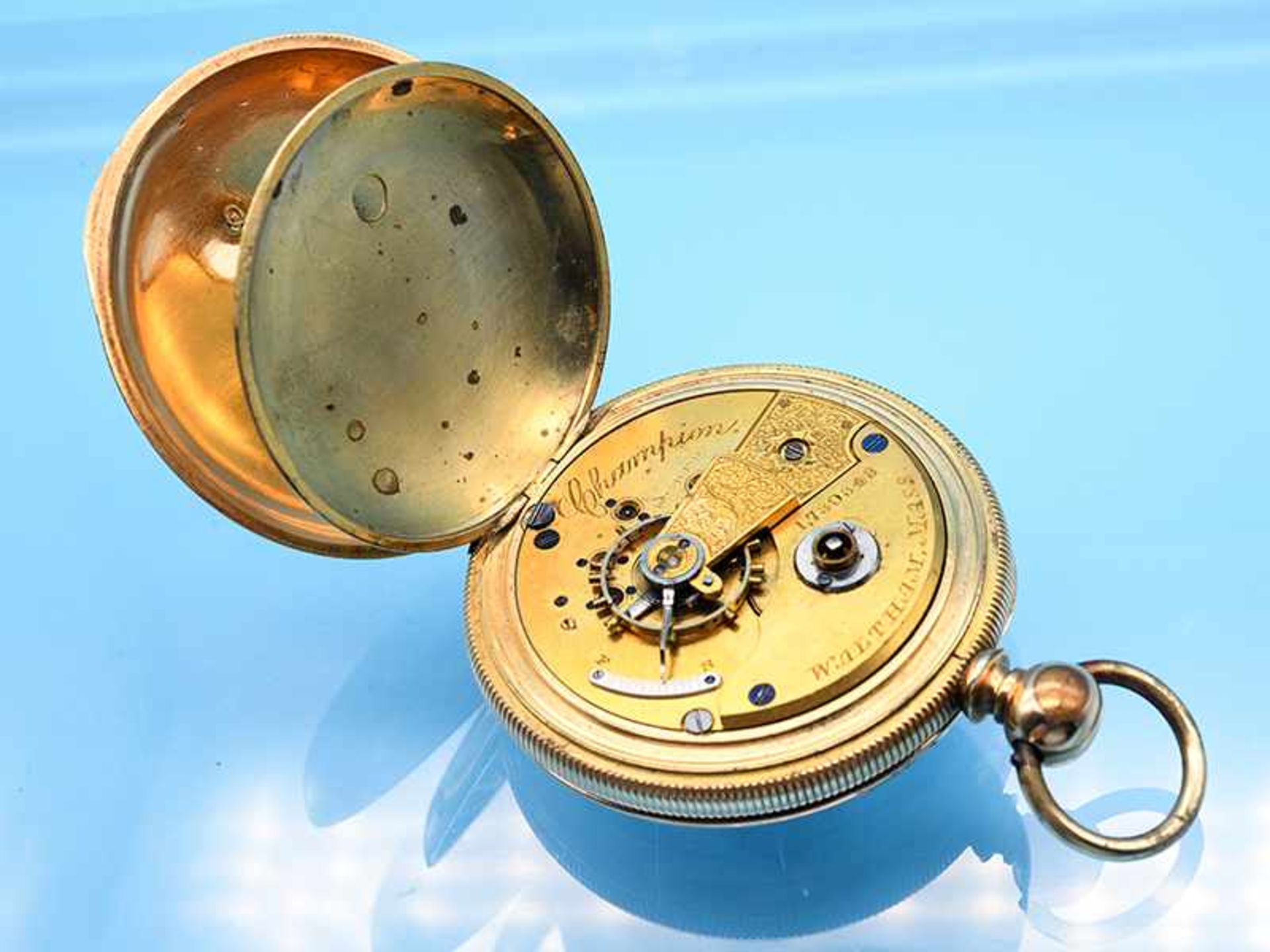 Herrentaschenuhr, bezeichnet A.W. & Co., Waltham, um 1900 585/- Gelbgold. Gesamtgewicht ca. 130,2 g. - Bild 3 aus 12