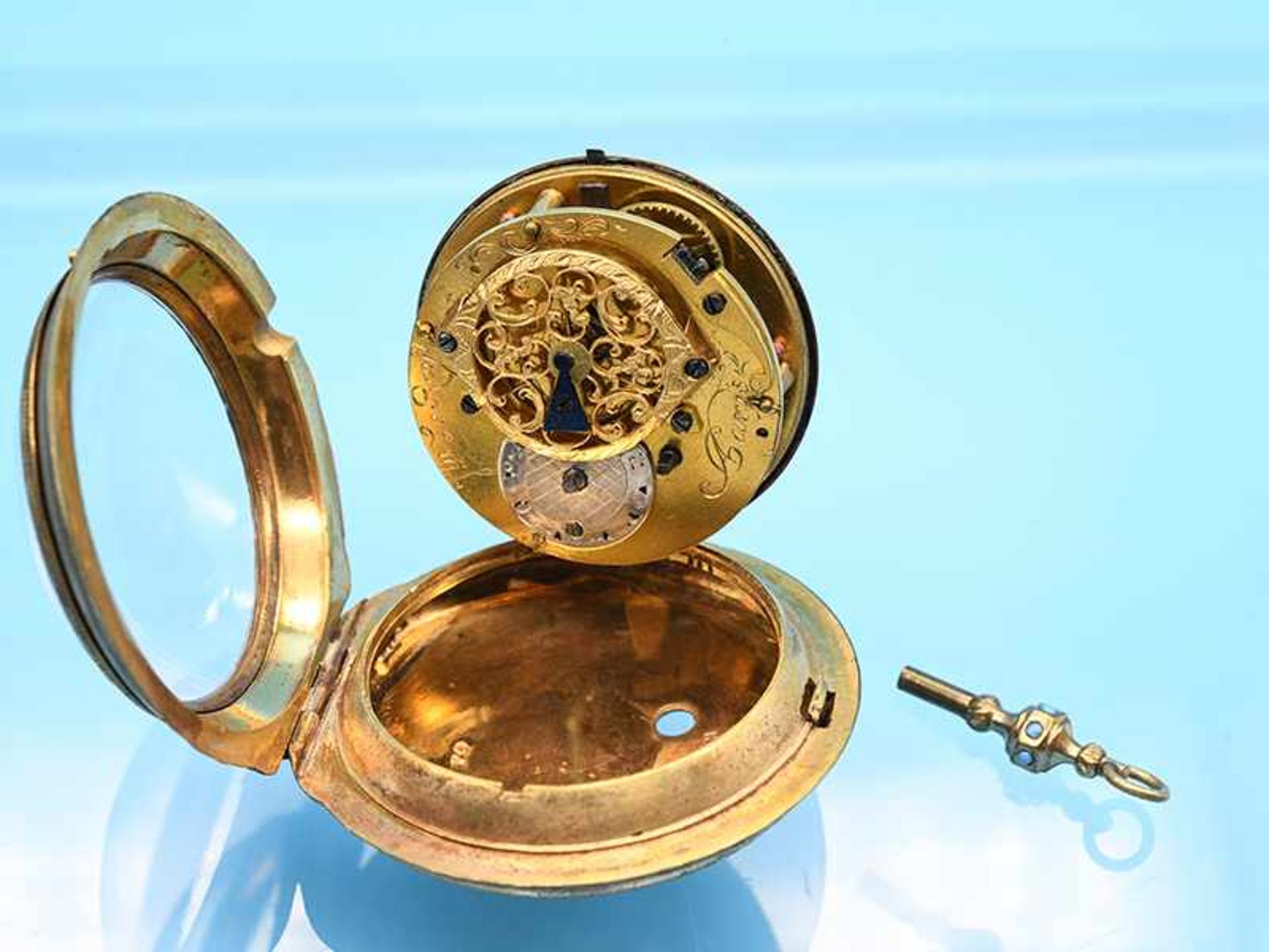 Antike seltene Spindeltaschenuhr, bezeichnet "Jul. Le Roy", Paris, um 1760. Spindeltaschenuhr mit - Bild 4 aus 11