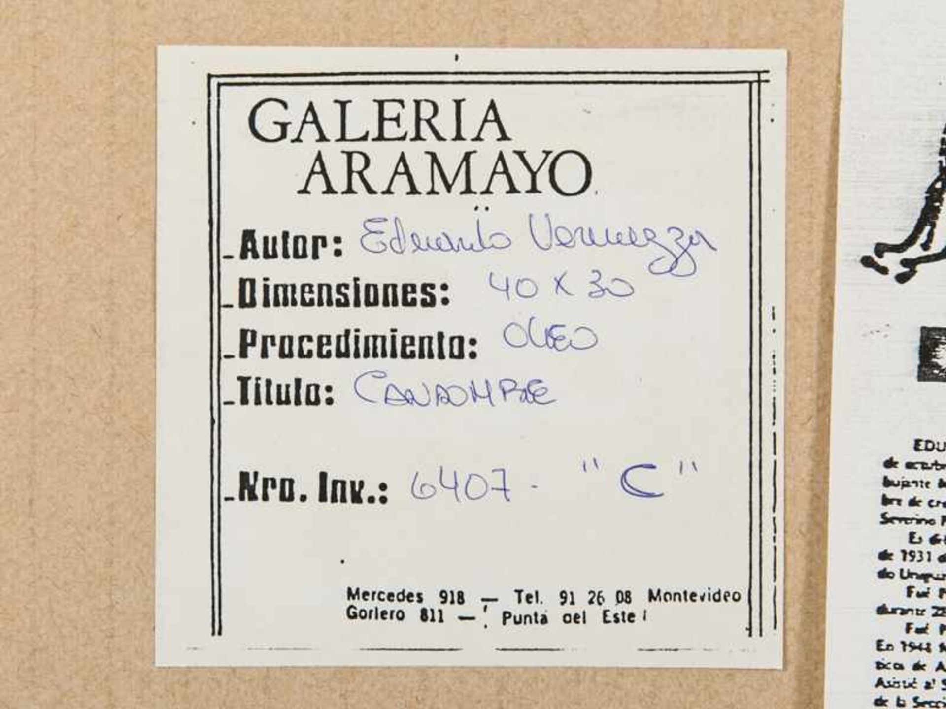 Vernazza, Eduardo (1910 - 1991); 1980er Jahre. Öl auf Karton "Candombe", typische farbenfrohe - Bild 5 aus 6