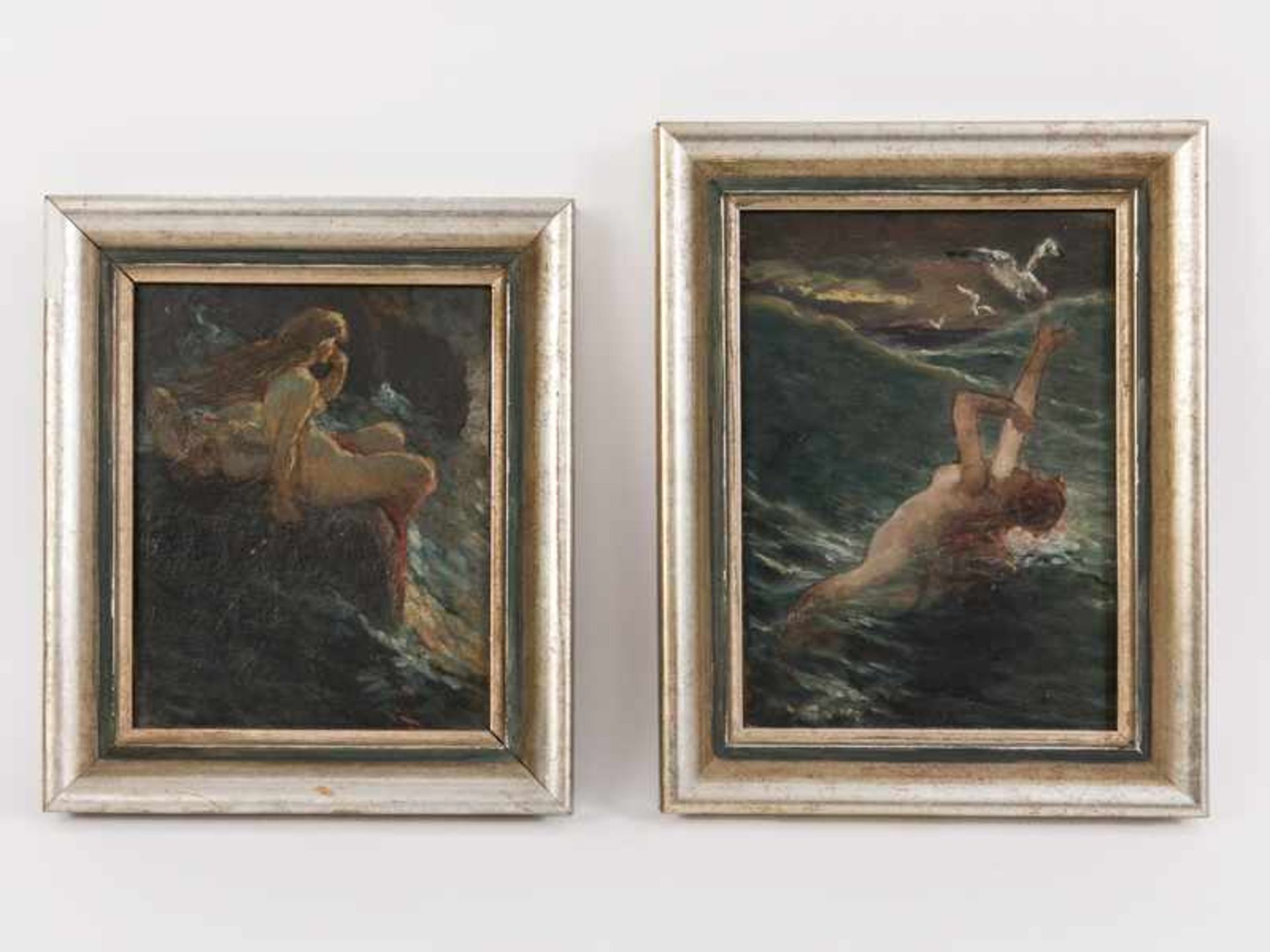 Wachsmuth, Maximilian (1859 - 1912). Öl auf Karton; Paar Skizzen "Weibliche Akte am Meer bzw. in der