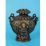 Weihrauchbrenner, Tibet, 16./17. Jh. Bronze/Messing; Vasenkorpus auf rundem durchbrochenen Sockel;