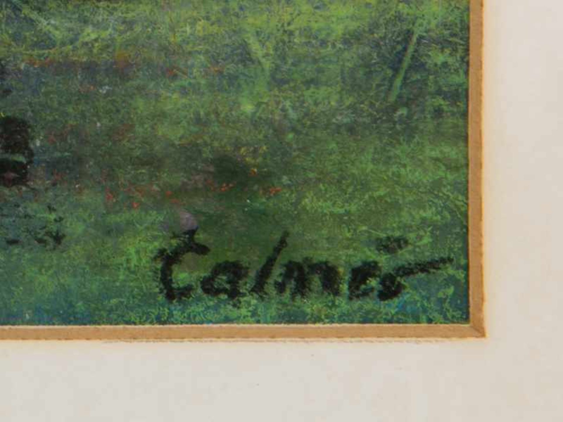 Calmés, Peter (1900 - 1968). Gouache auf Japanpapier, "Häuser im Abendrot"; unten rechts signiert " - Bild 2 aus 5