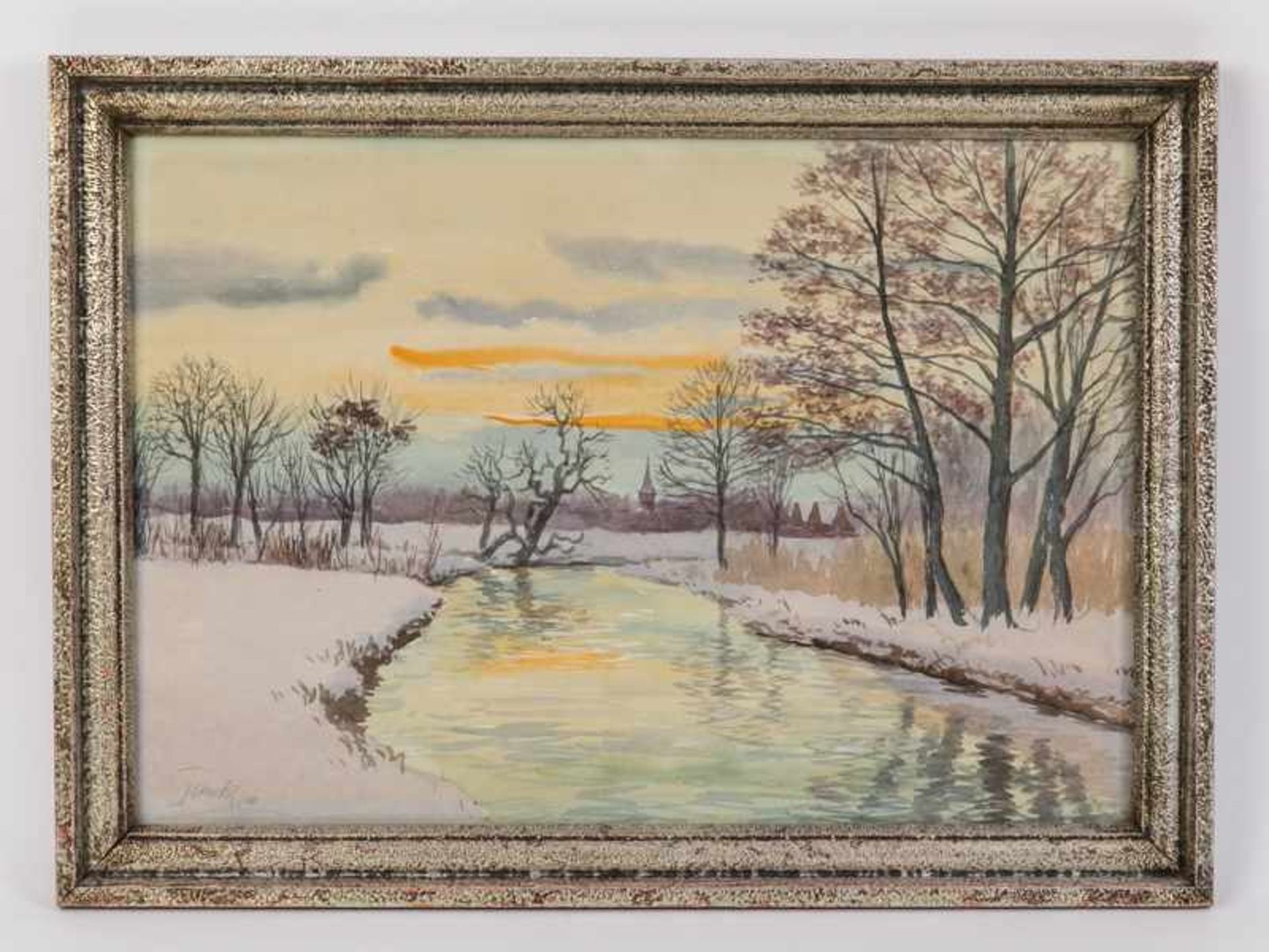 Tanck, Walter (1894-1954). "Winterabend in der Au", Aquarell; unten links signiert und datiert "