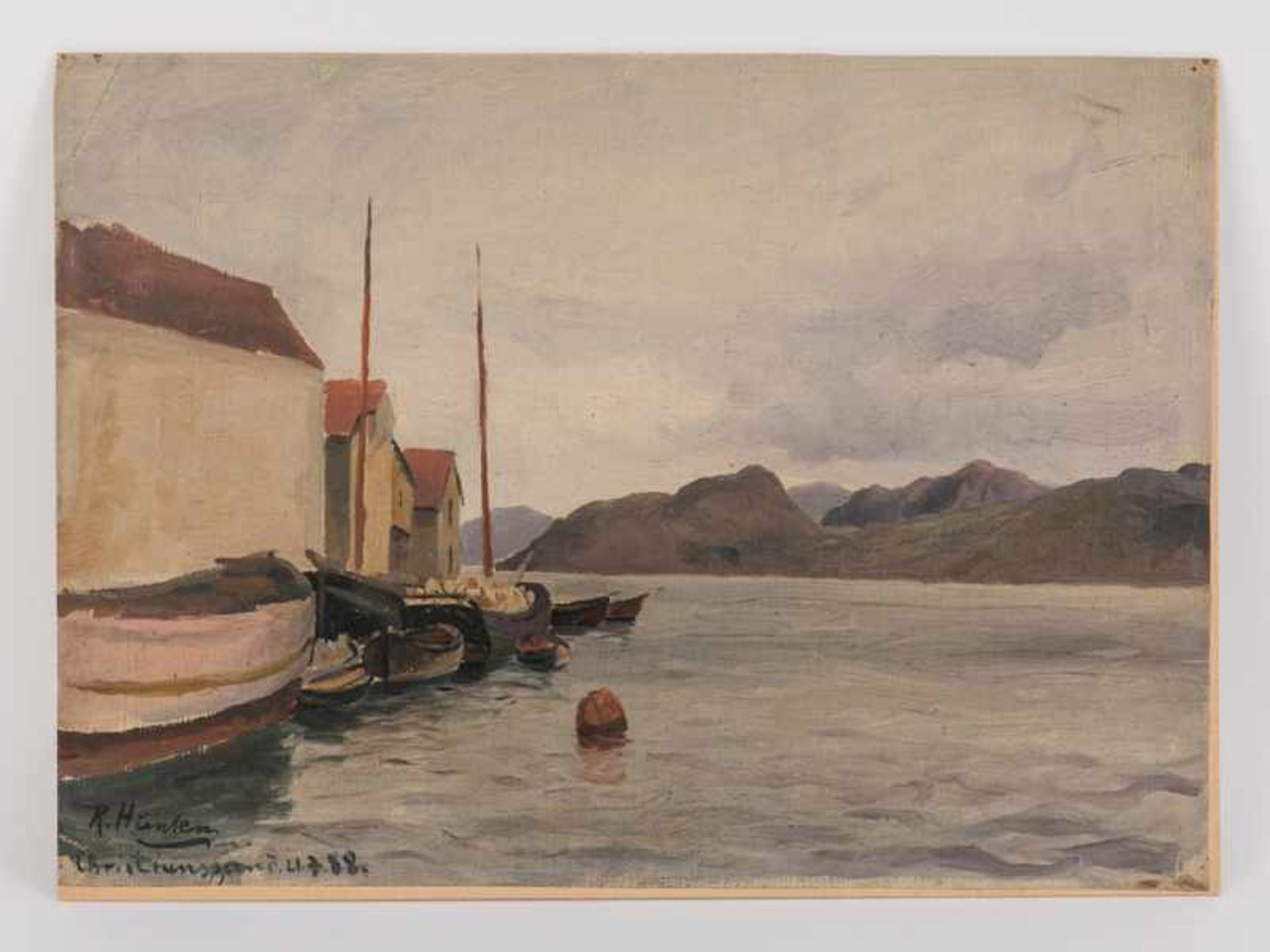 Hünten, Richard (1867 - 1952). Öl auf Leinwand (später doubliert auf Karton); "Christianssund (