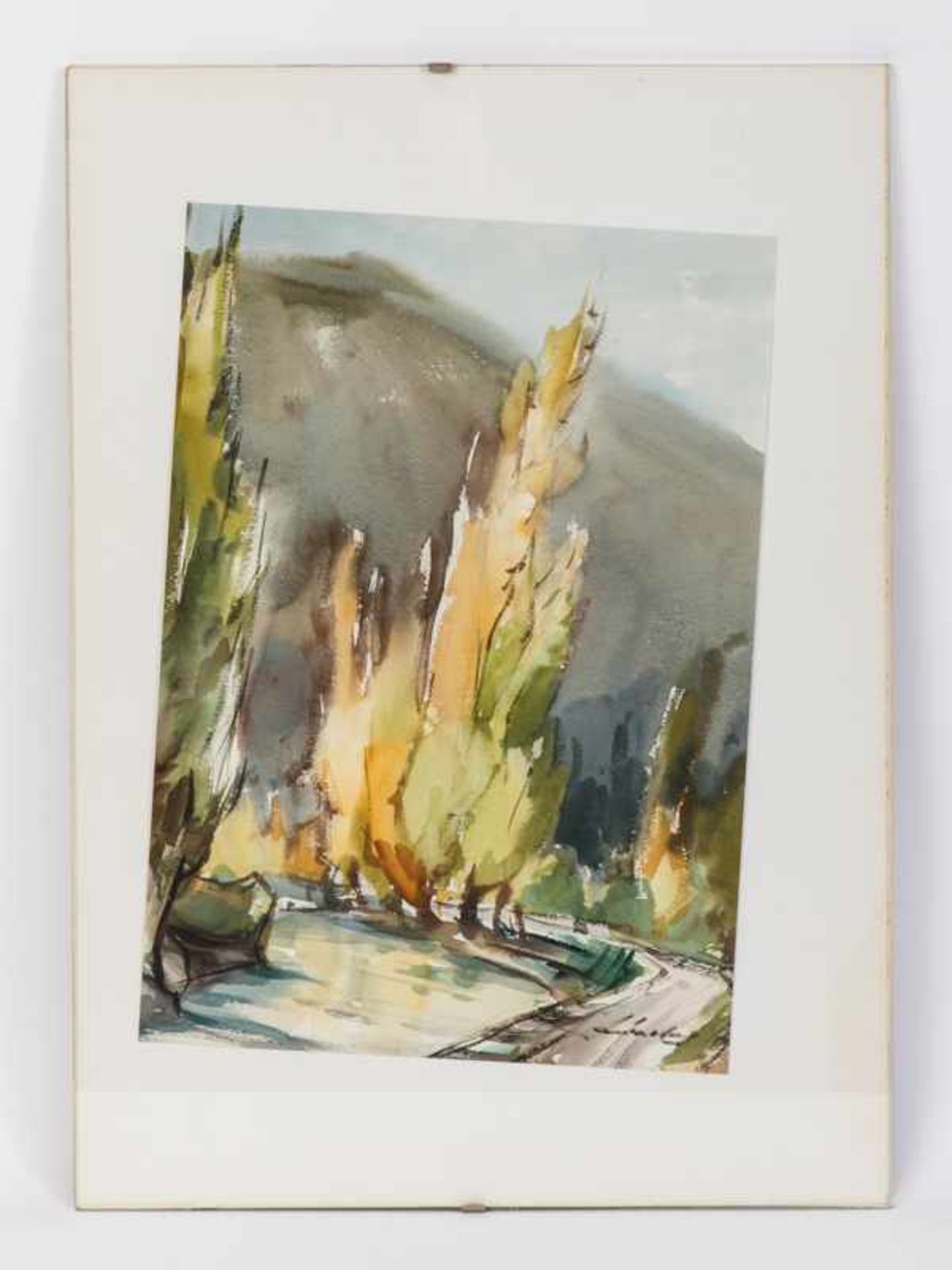 Schickedanz, Fritz (1915 - 1972), zugeschrieben. Aquarell; "Landschaftsstudie mit Pappeln", unten