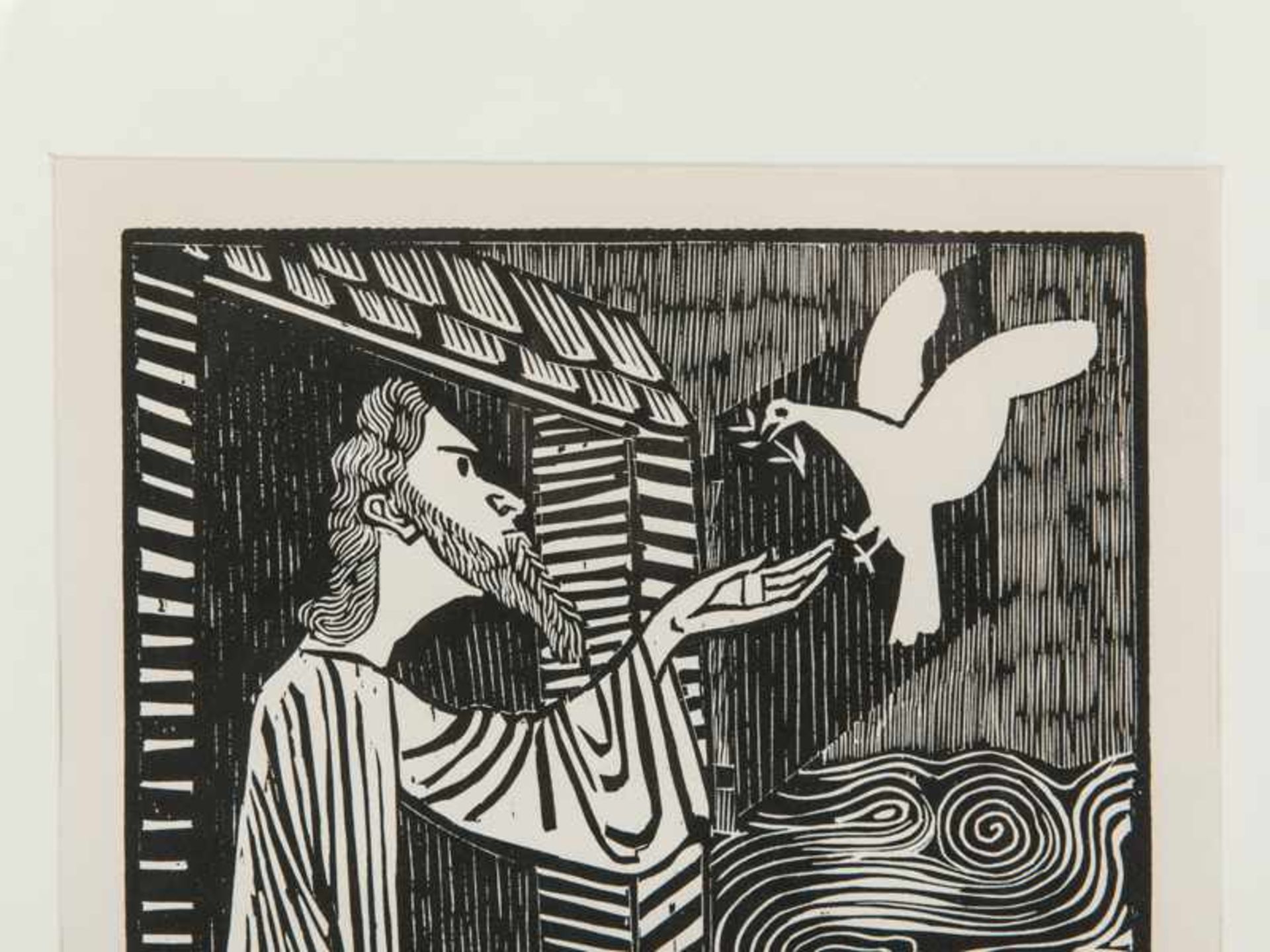 Marcks, Gerhard (1889 - 1981). Holzschnitt, "Noah mit Taube"; unten rechts in Bleistift signiert " - Image 2 of 4