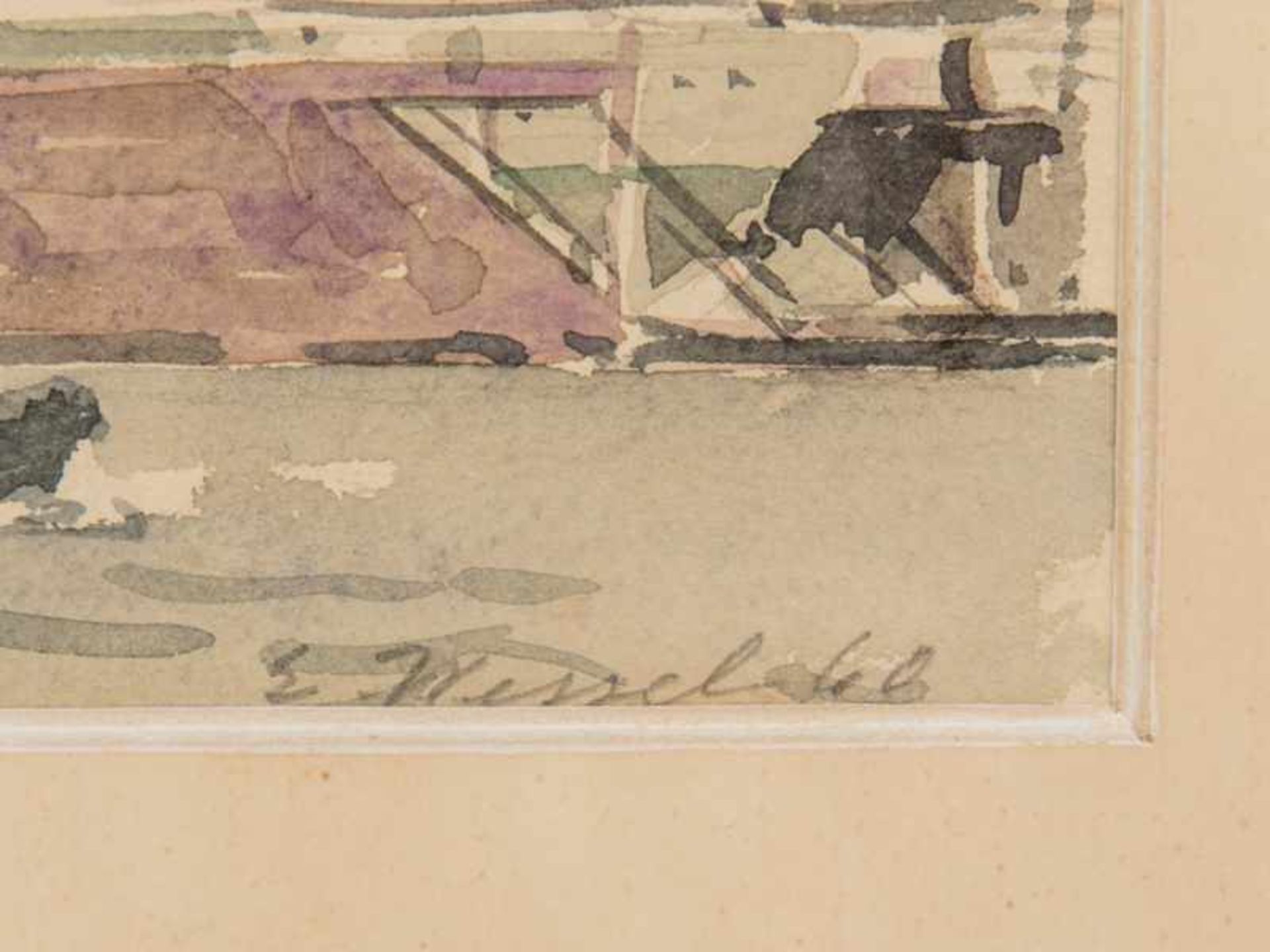 Wessel, Erich (1906 - 1983). Aquarell; "Die Stülkenwerft im Hamburger Hafen", 1960; unten rechts - Image 3 of 5