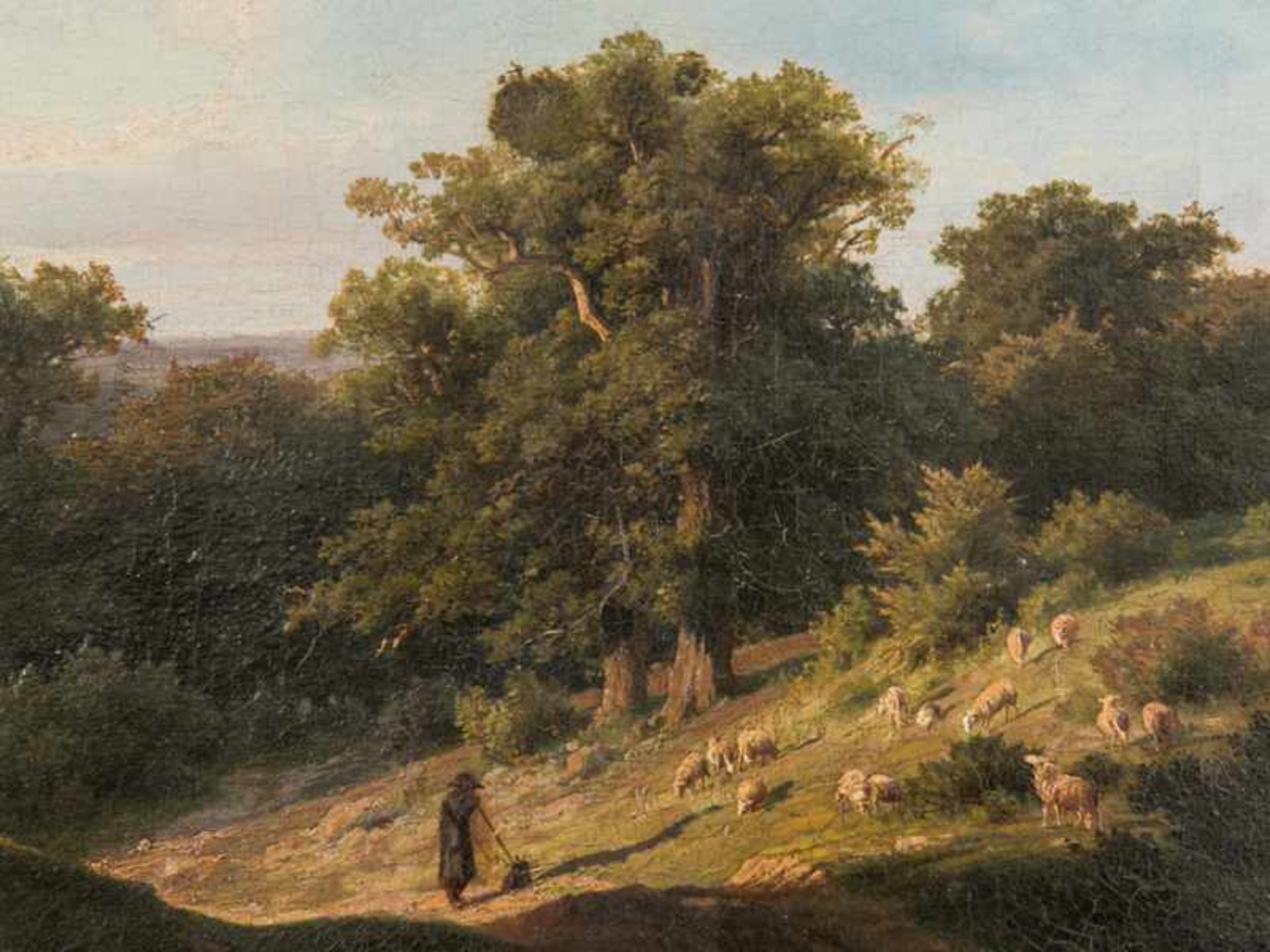 Maler des frühen 19. Jahrhunderts. "Romantische Landschaft mit Schäfer und Herde"; Öl auf - Bild 2 aus 4