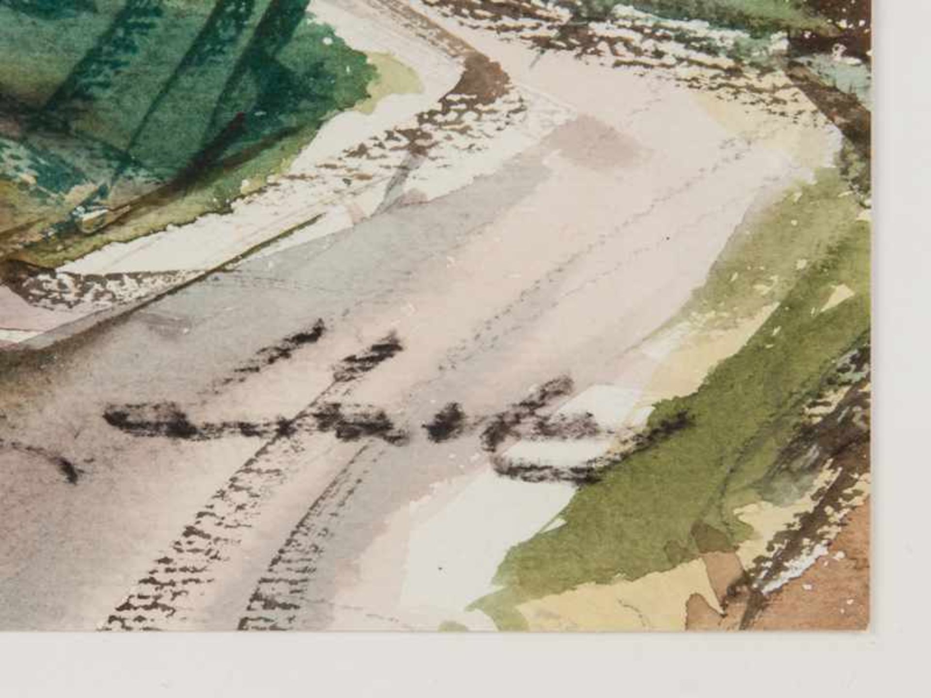Schickedanz, Fritz (1915 - 1972), zugeschrieben. Aquarell; "Landschaftsstudie mit Pappeln", unten - Bild 3 aus 4