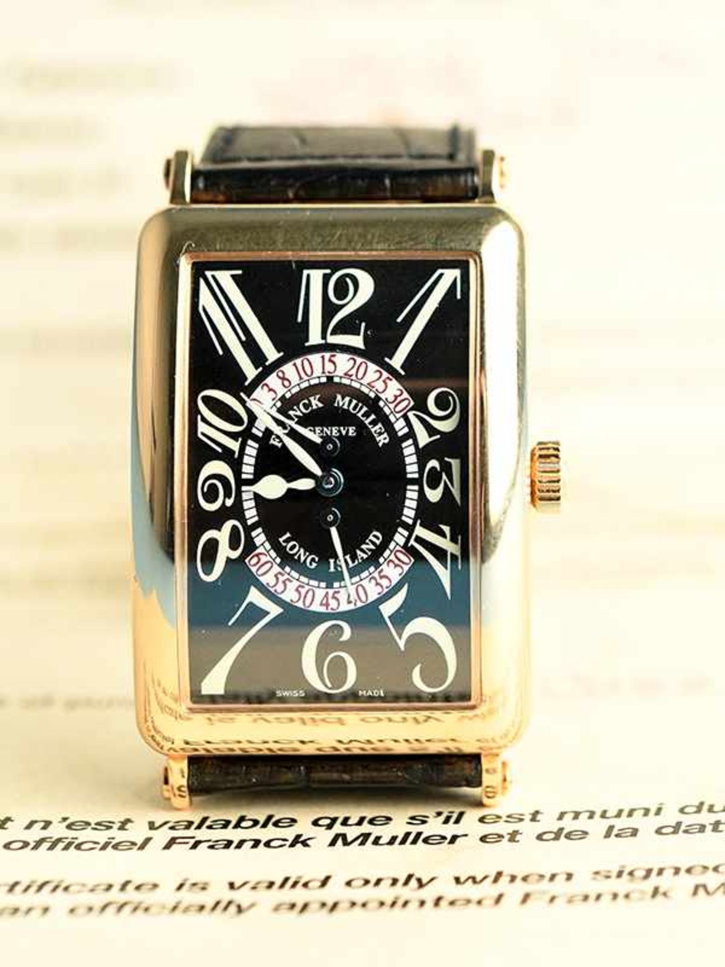 Seltene Herrenarmbanduhr, Chronograph, Franck Muller "Long Island, No. 488", Geneve, Zertifikat/