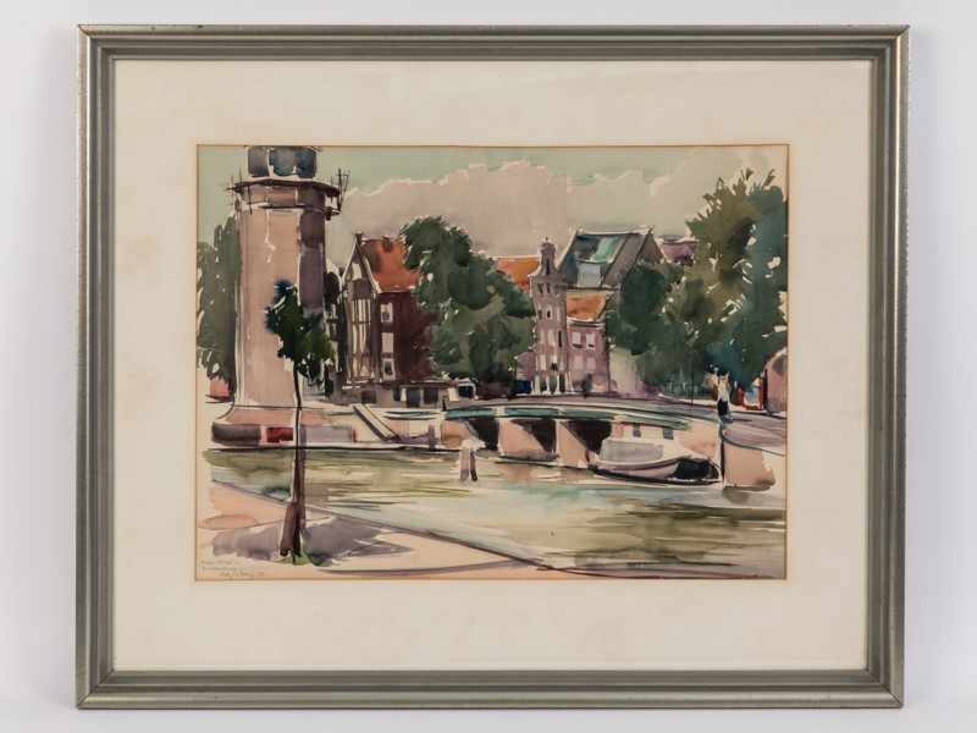 Böhlig, Rolf (1904 - 1979). Aquarell; " 'Oude Waal' in Amsterdam", 1952; unten links in Blei