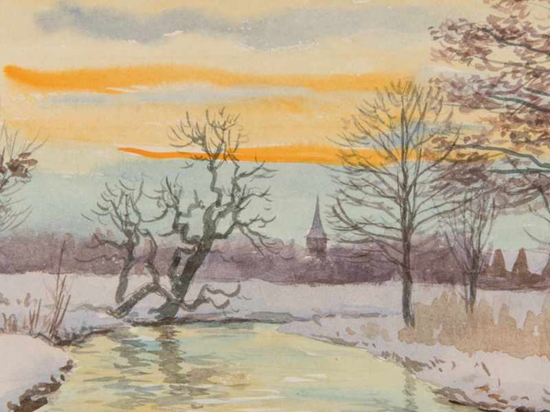 Tanck, Walter (1894-1954). "Winterabend in der Au", Aquarell; unten links signiert und datiert " - Bild 2 aus 5