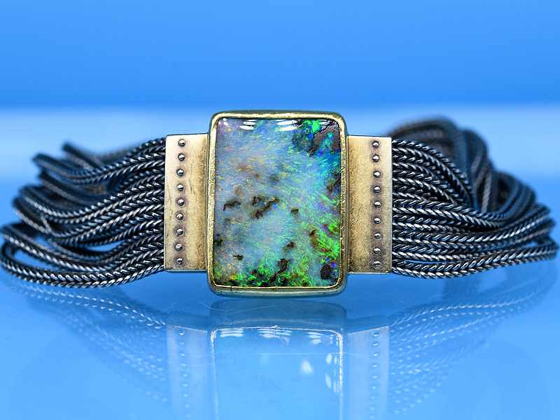 Armband mit Opal-Matrix, Goldschmiede Schleede, Hamburg, 21. JH. 750/- Gelb- und Weißgold. - Bild 2 aus 5