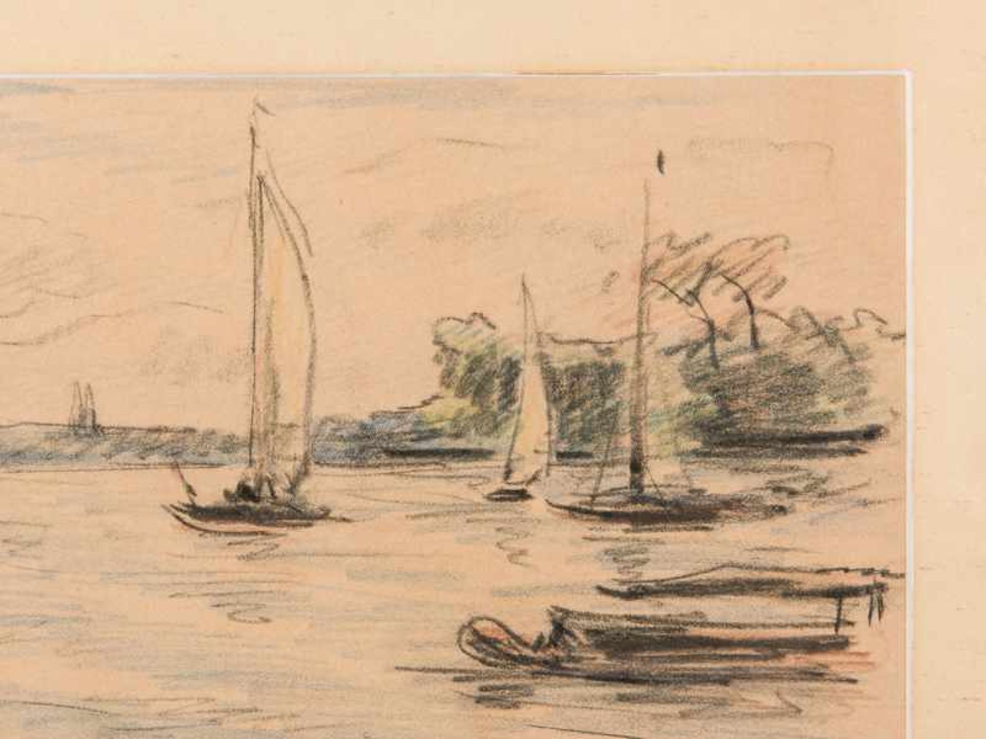 Merwarth, Fritz (1882-1967). "Segelschiffe auf der Außenalster"; wohl Fettkreide auf Papier; unten - Bild 2 aus 5