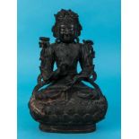 Buddha-Plastik "Tarjani Mudra"/Guan Yin, Tibet, 17./18. Jh. Bronze mit Resten von alter originaler