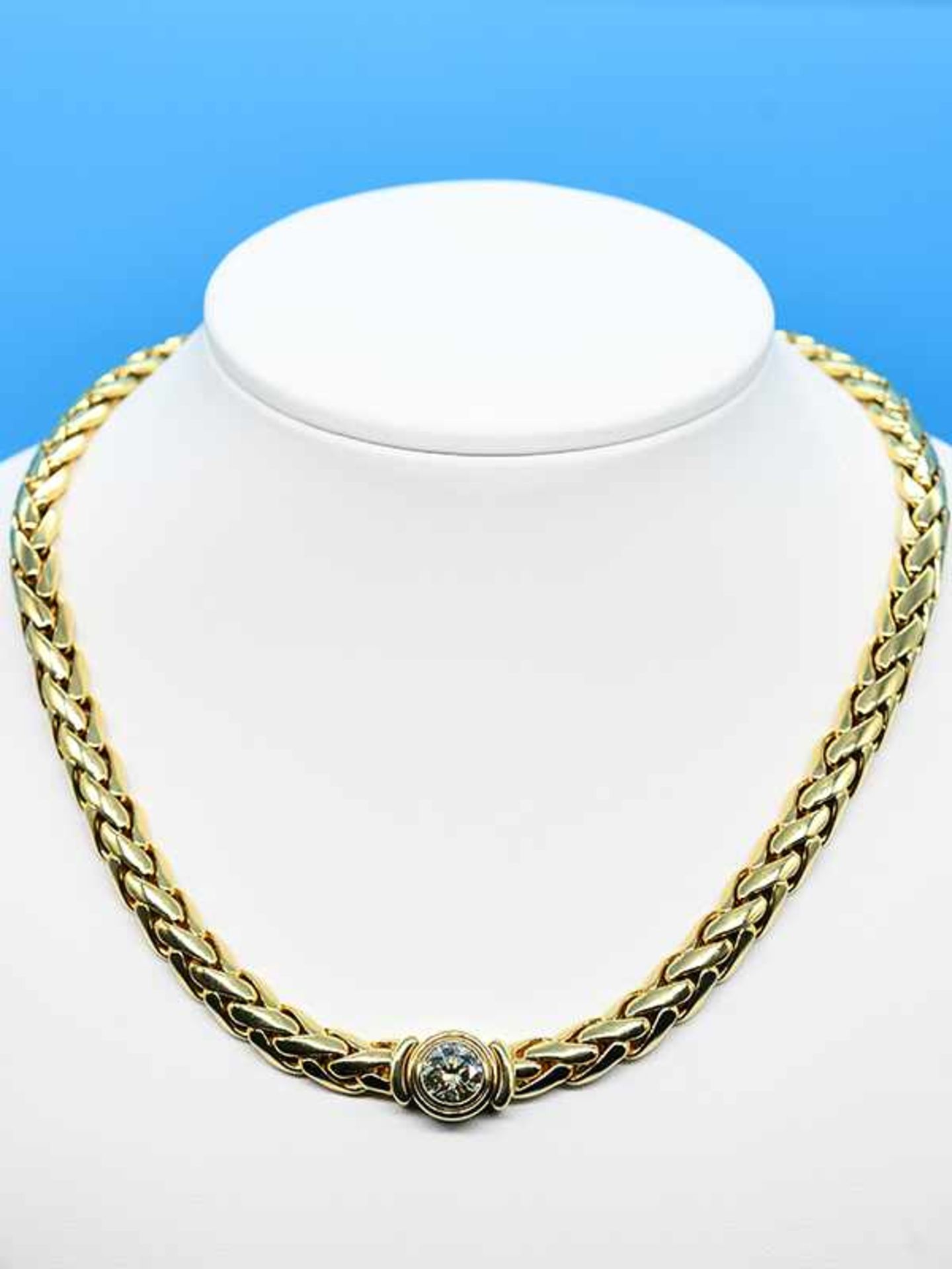 Massives Collier mit Brillant 2,25 ct, Juweliersarbeit von 1995 750/- Gelbgold. Gesamtgewicht ca. - Bild 6 aus 8