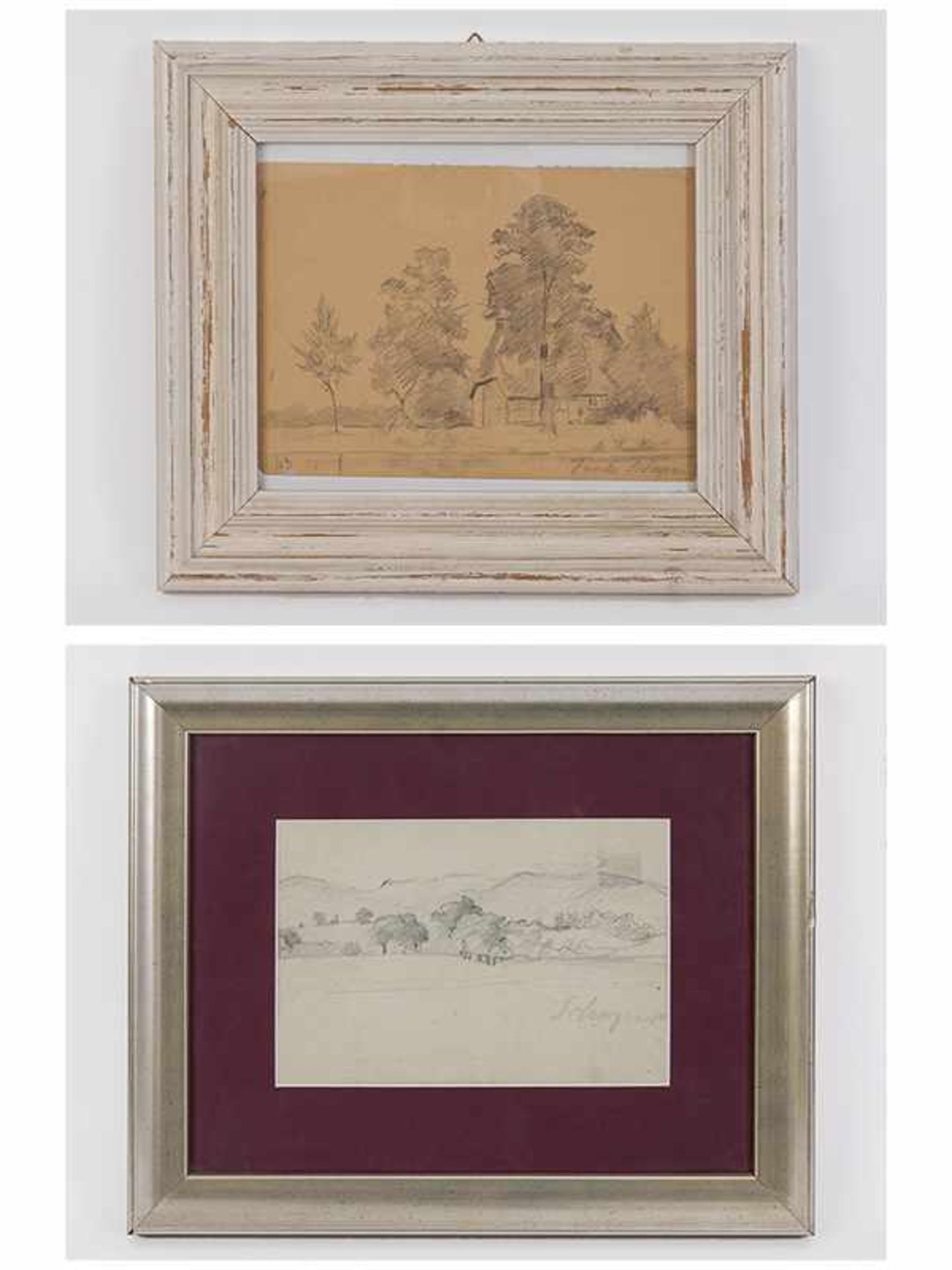Schaper, Friedrich (1869-1956). 2 Bleistiftzeichnungen "Hügelige Landschaft"; unten rechts