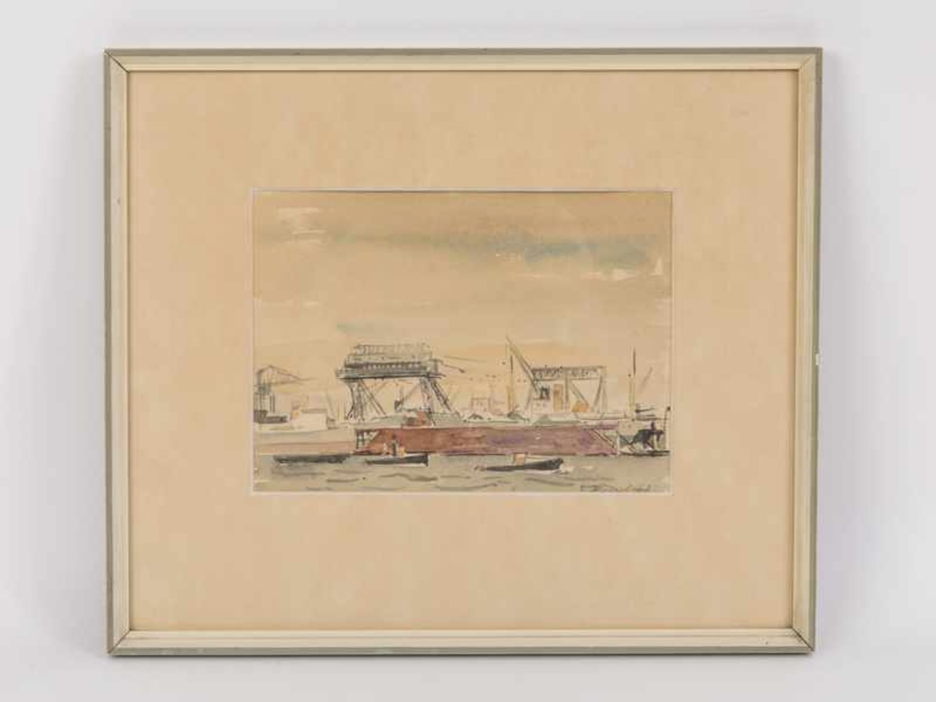 Wessel, Erich (1906 - 1983). Aquarell; "Die Stülkenwerft im Hamburger Hafen", 1960; unten rechts