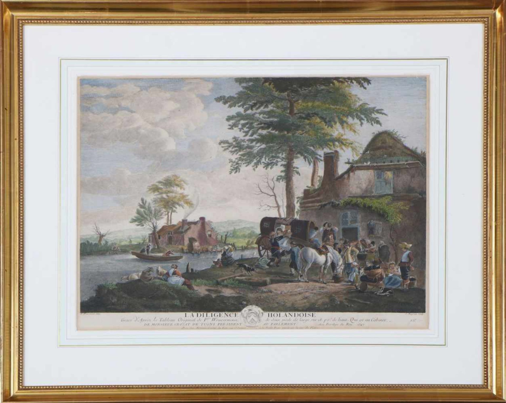 JEAN MOYREAU (1690-1762)Stahlstich, coloriert, ¨Port de Mer¨, gerahmt (59x68cm) - Bild 2 aus 2