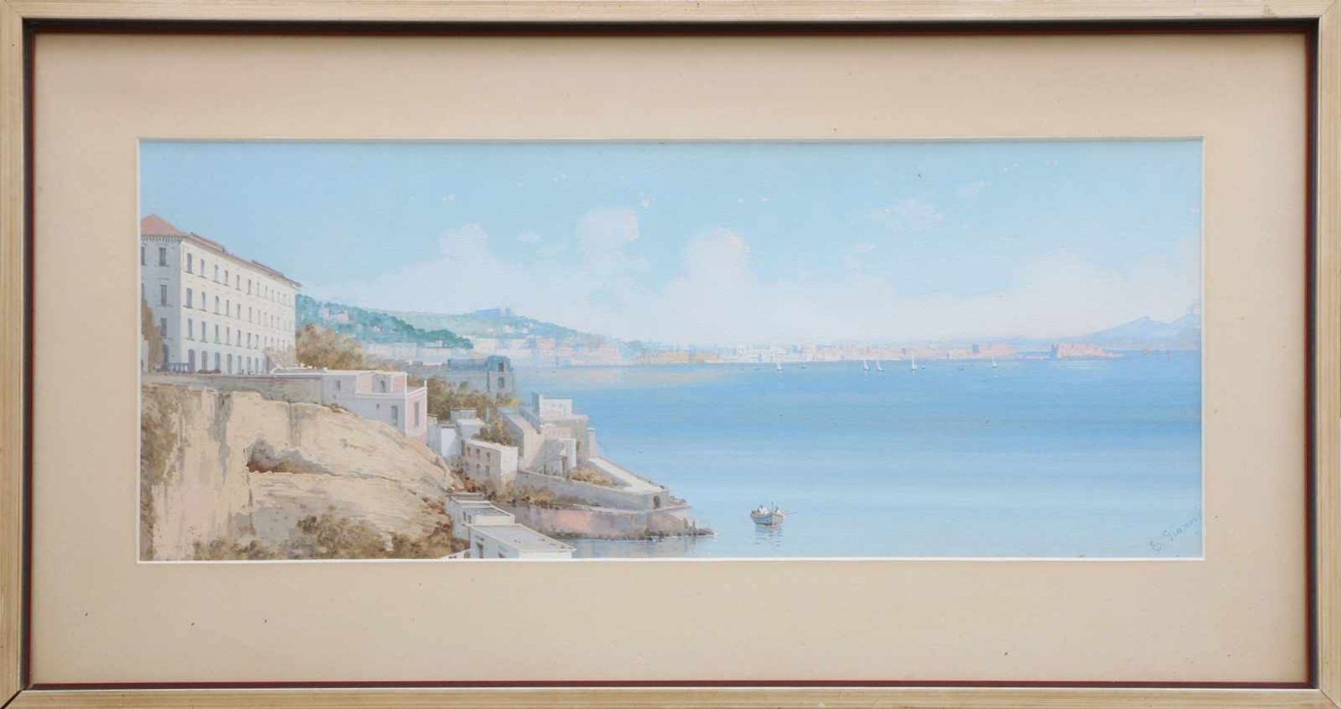 Wohl ETTORE GIANNI (Malta 1877 - ?)Aquarell auf Papier, ¨Blick auf die Küste Neapels¨, unten