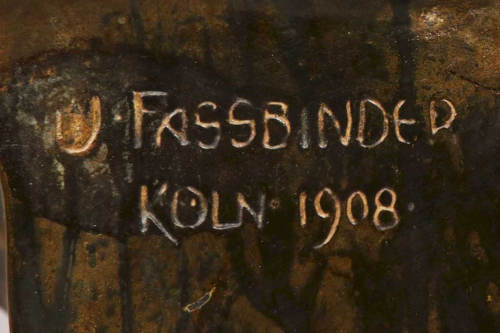 WILHELM FASSBINDER (1858-1915) ¨Büste des Cassius¨Bronze, dunkel patiniert, auf hocheckigem Stand, - Bild 2 aus 2