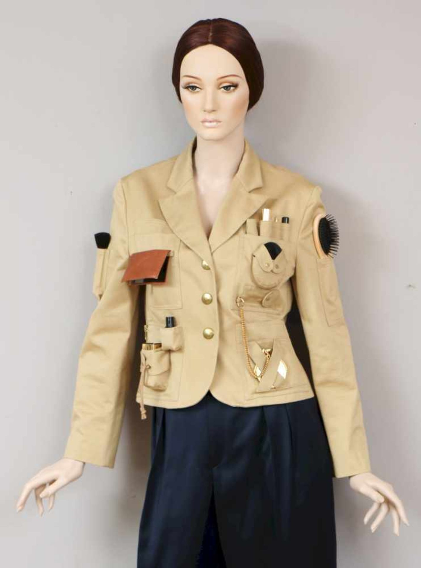 MOSCHINO COUTURE Survival Jacketkhakifarbene, kurze Military Safari-Jacke, Baumwolle, mit 14