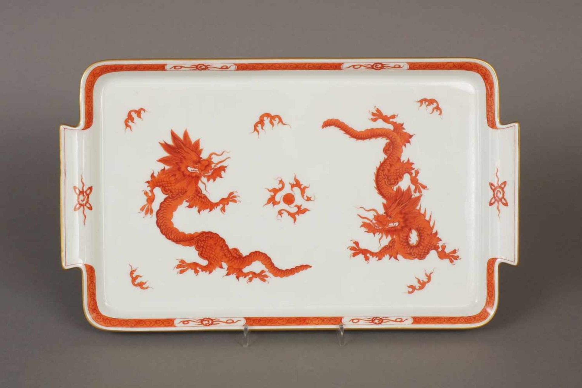 MEISSEN ¨Königsplatte¨Dekor ¨Roter Mingdrache¨, 2. Hälfte 20. Jhdt., eckige Form mit 2 seitlichen