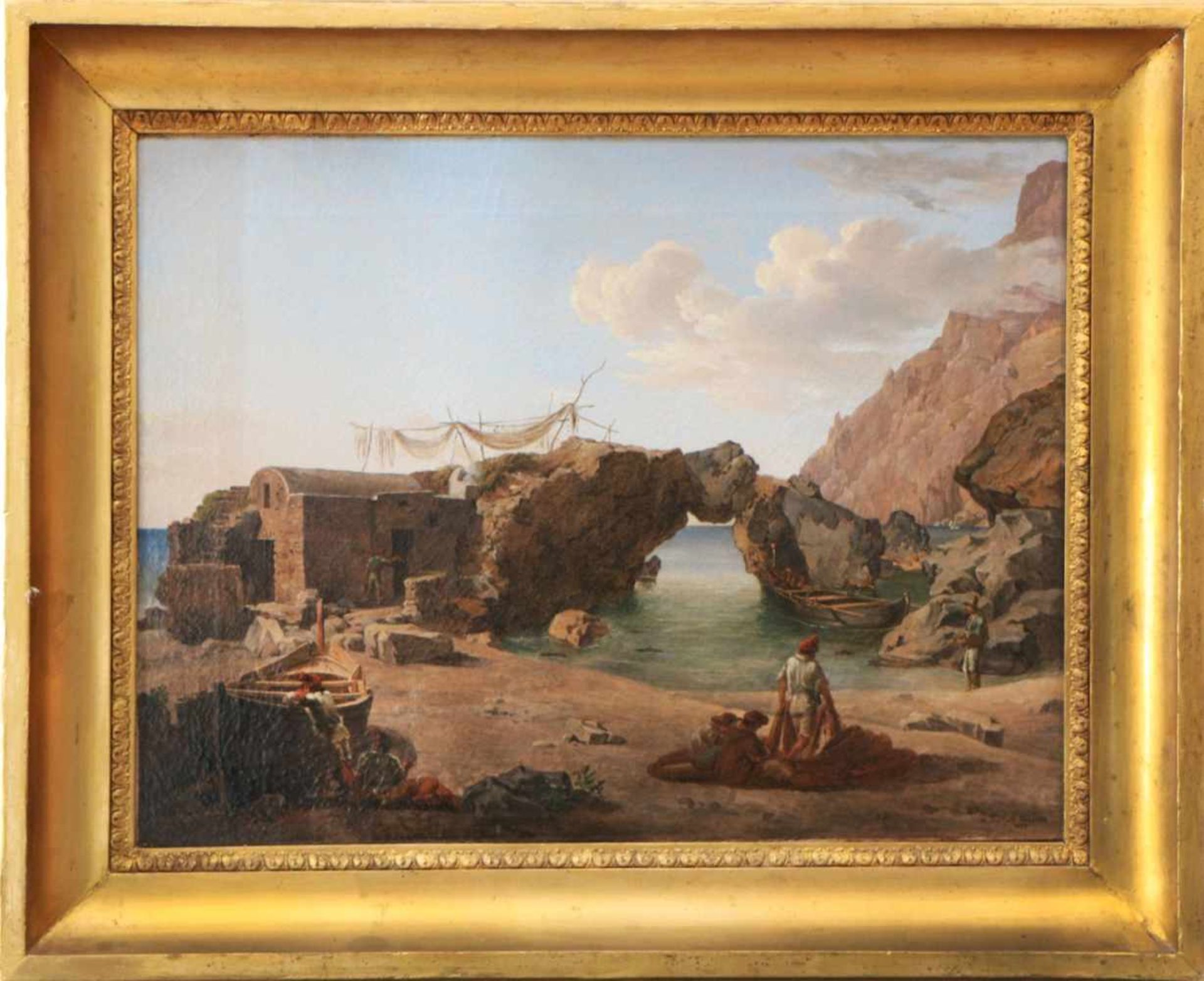 WILLHELM HUBER (1787 Düsseldorf - 1871 Zürich) Öl auf Leinwand, ¨Amalfiküste mit Fischern¨, signiert
