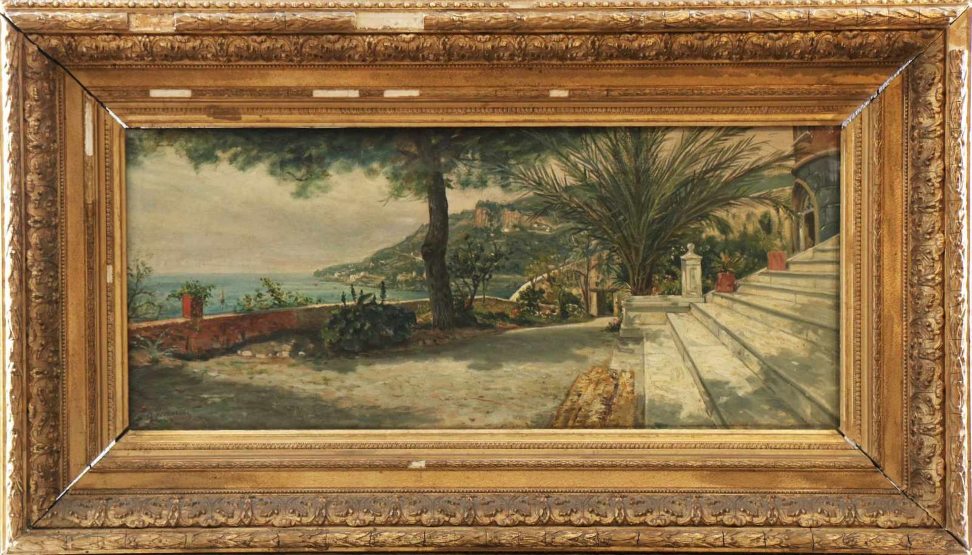 GIUSEPPE FERRARINI (1846 Parma/Italien - ?)Öl auf Leinwand, ¨Blick auf die Amalfiküste von der