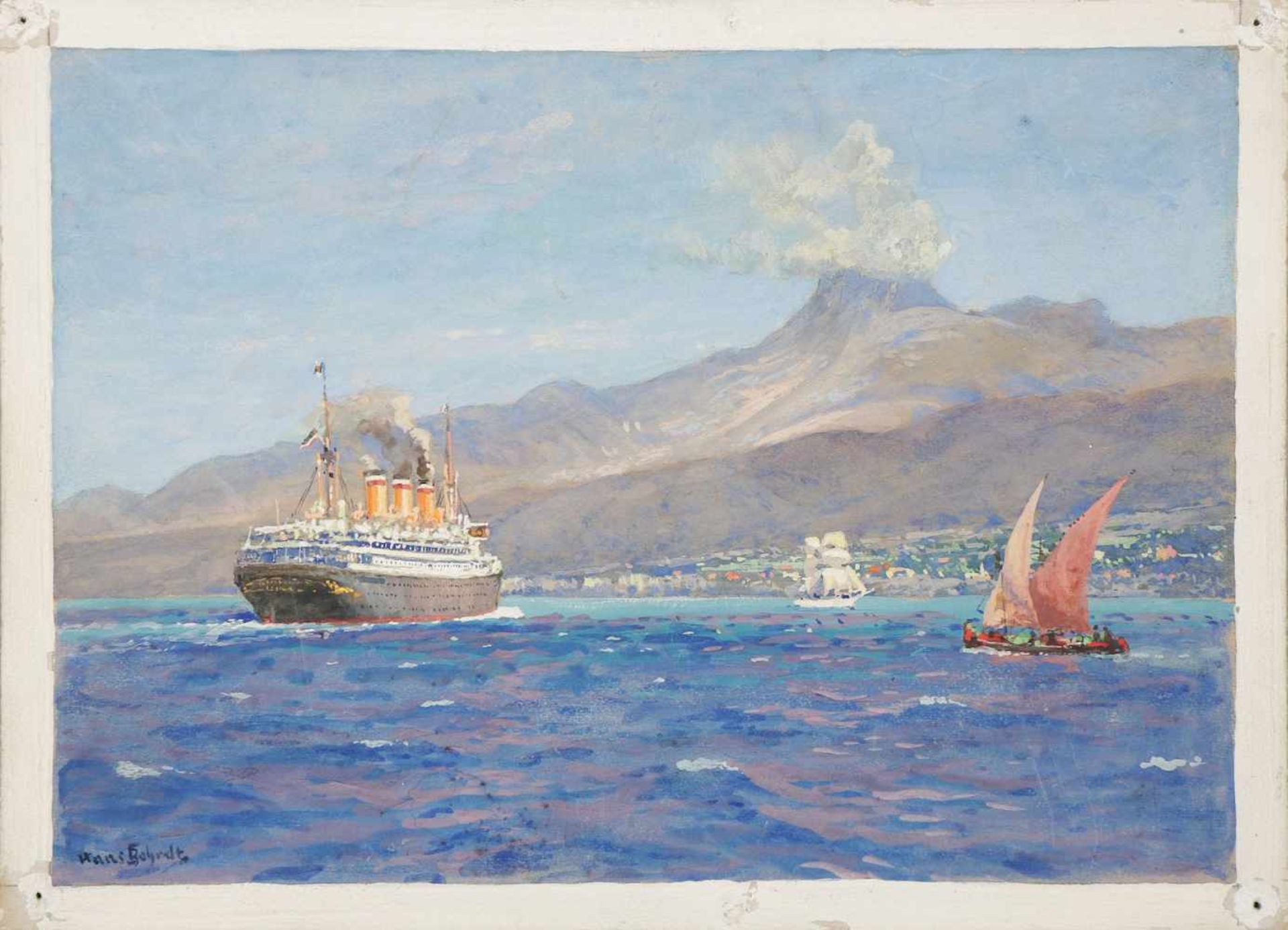 HANS BOHRDT (1857 Berlin - 1945 ebenda)Aquarell auf Pappe, ¨Mont Peleé, Martinique¨ (verso