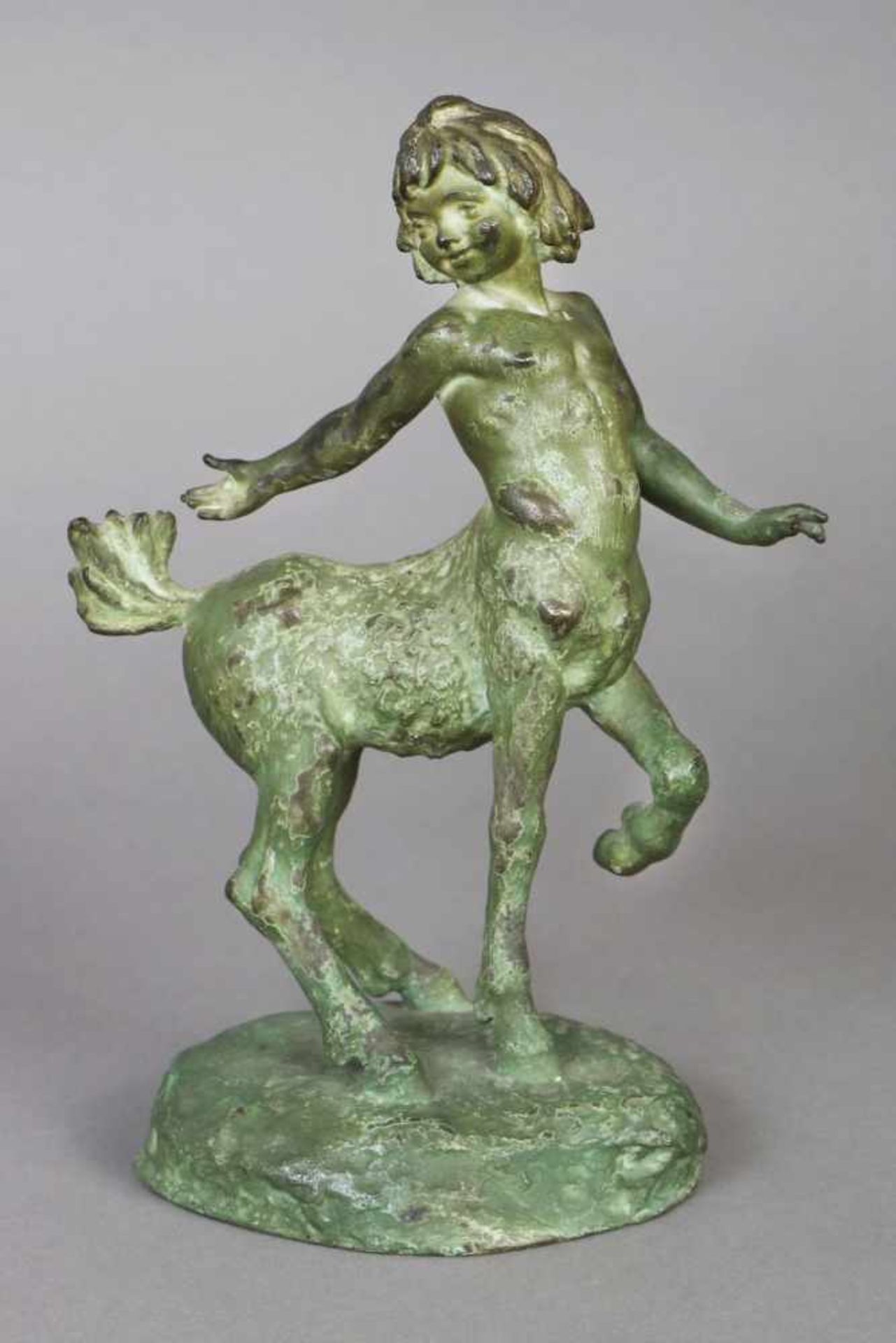 Bronzefigur ¨Junger Zentaure¨grün patiniert, unbekannter Künstler, um 1920, monogrammiert ¨C.A.¨,