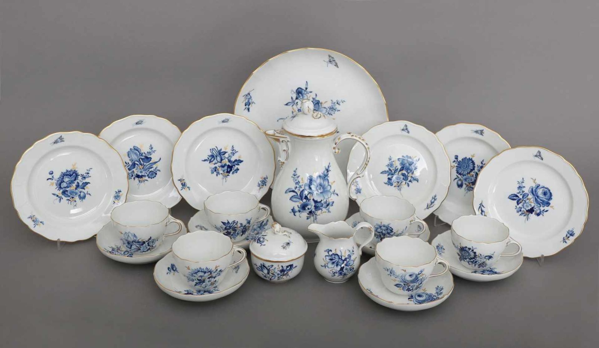 MEISSEN Kaffeeservice für 6 PersonenDekor ¨Aquatinta¨ (blaue Blumen mit goldenem Gräserdekor), - Image 3 of 3