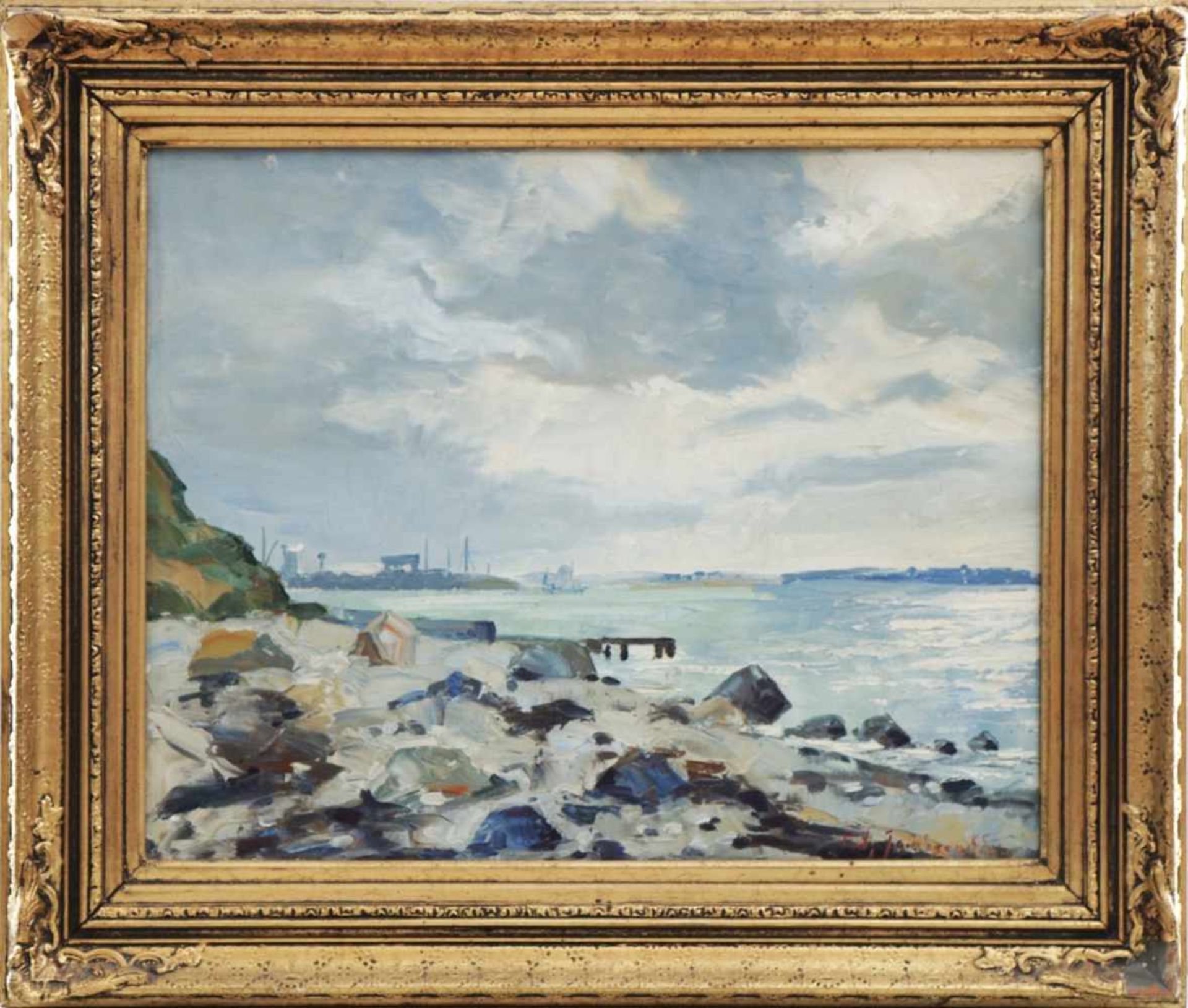 FRITZ JACOBSEN (1914 Kopenhagen - ?)Öl auf Leinwand, ¨Felsige Küstenlandschaft¨, unten rechts