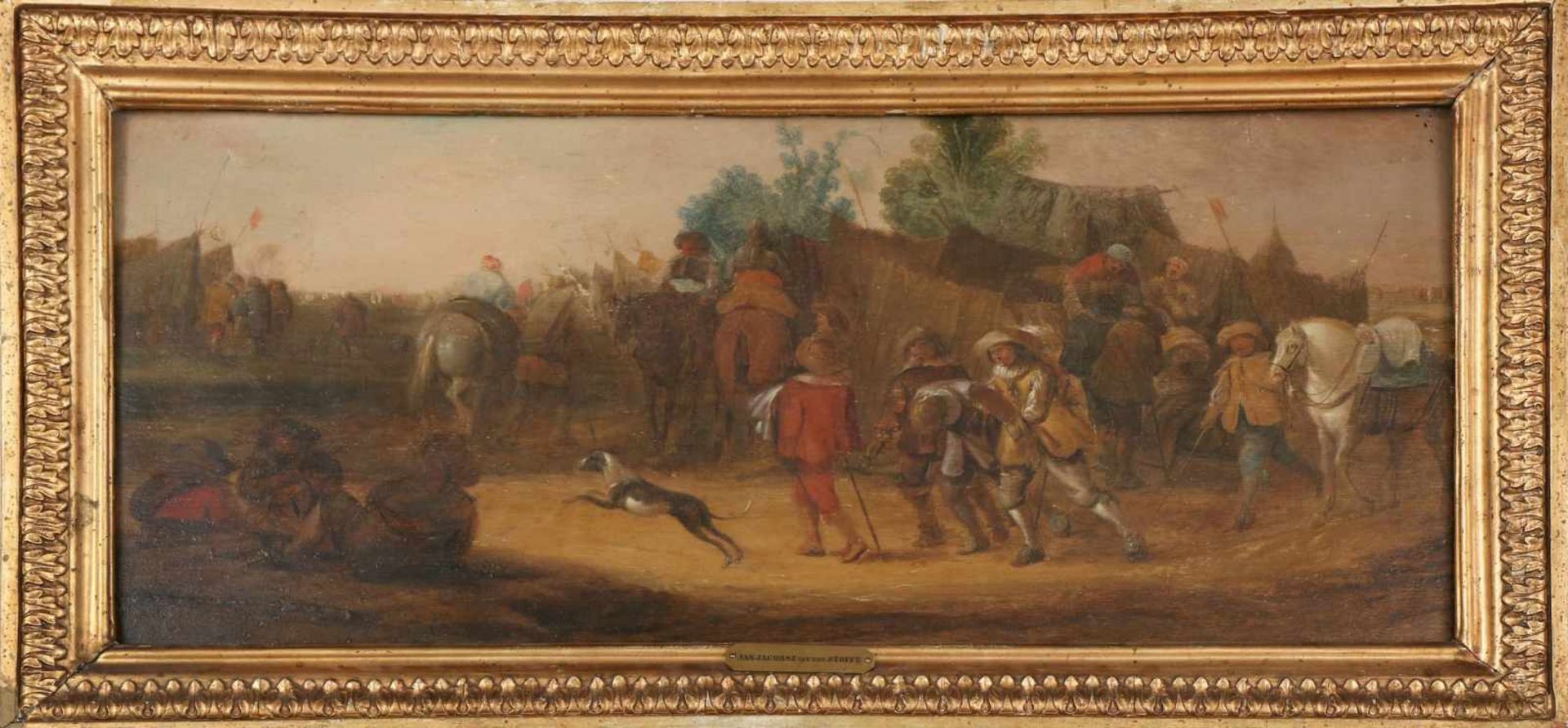 JAN JANSZ VAN DER STOFFE (1611 Leiden - 1682)Öl auf Holz, ¨Rastende Soldaten nach der Schlacht¨,