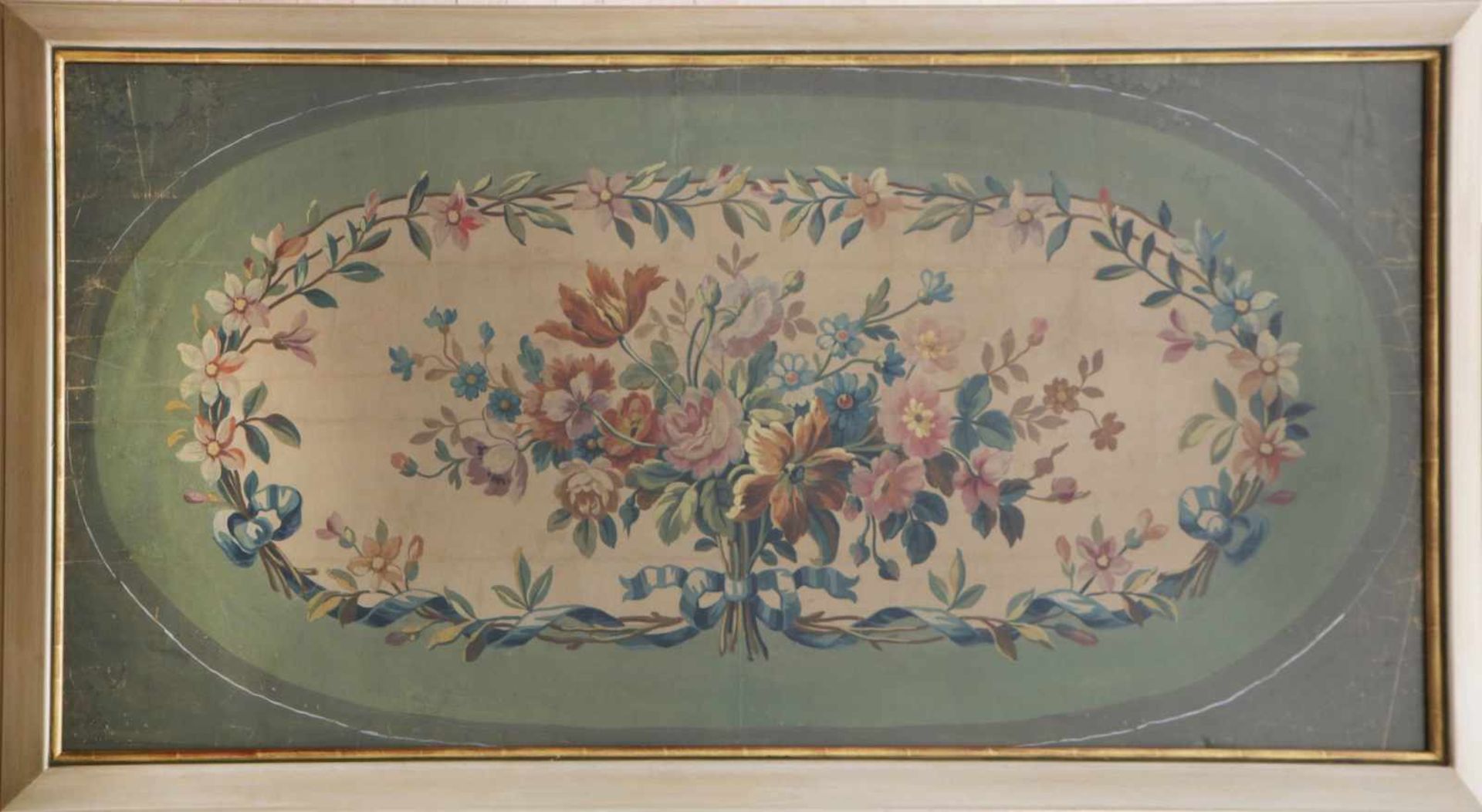 Dekorative Supraporten-MalereiTemperafarbe auf Papier, mit floralen Ornamenten, im Stile des 19.