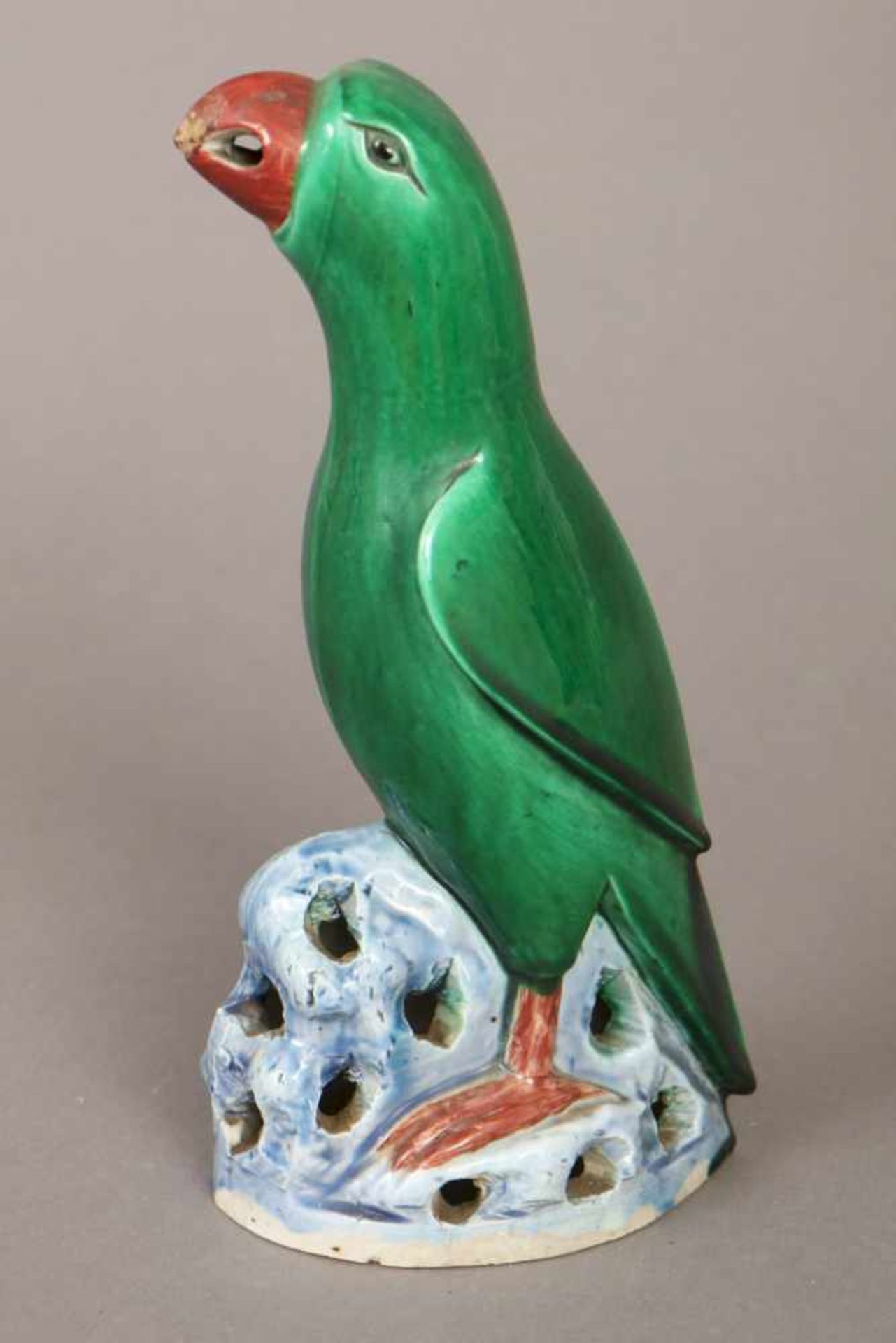 Chinesische Porzellanfigur im Stile der Ming Dynastie ¨Grüner Vogel¨blau, grün und braun glasiert, - Image 2 of 2