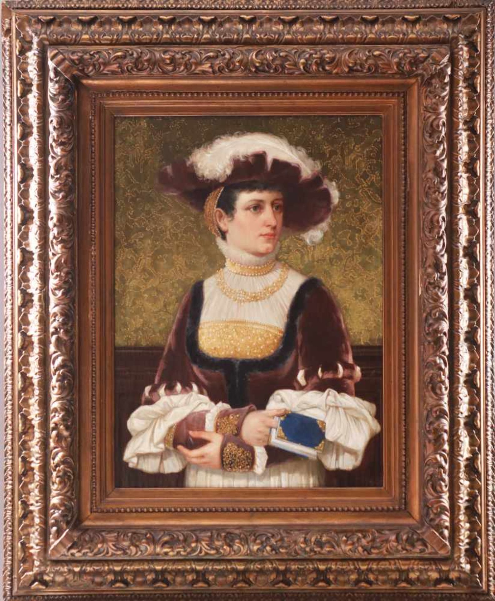 UNBEKANNTER KÜNSTLER des 19. JahrhundertsÖl auf Leinwand, ¨Porträt einer Dame im Spitzenkleid mit