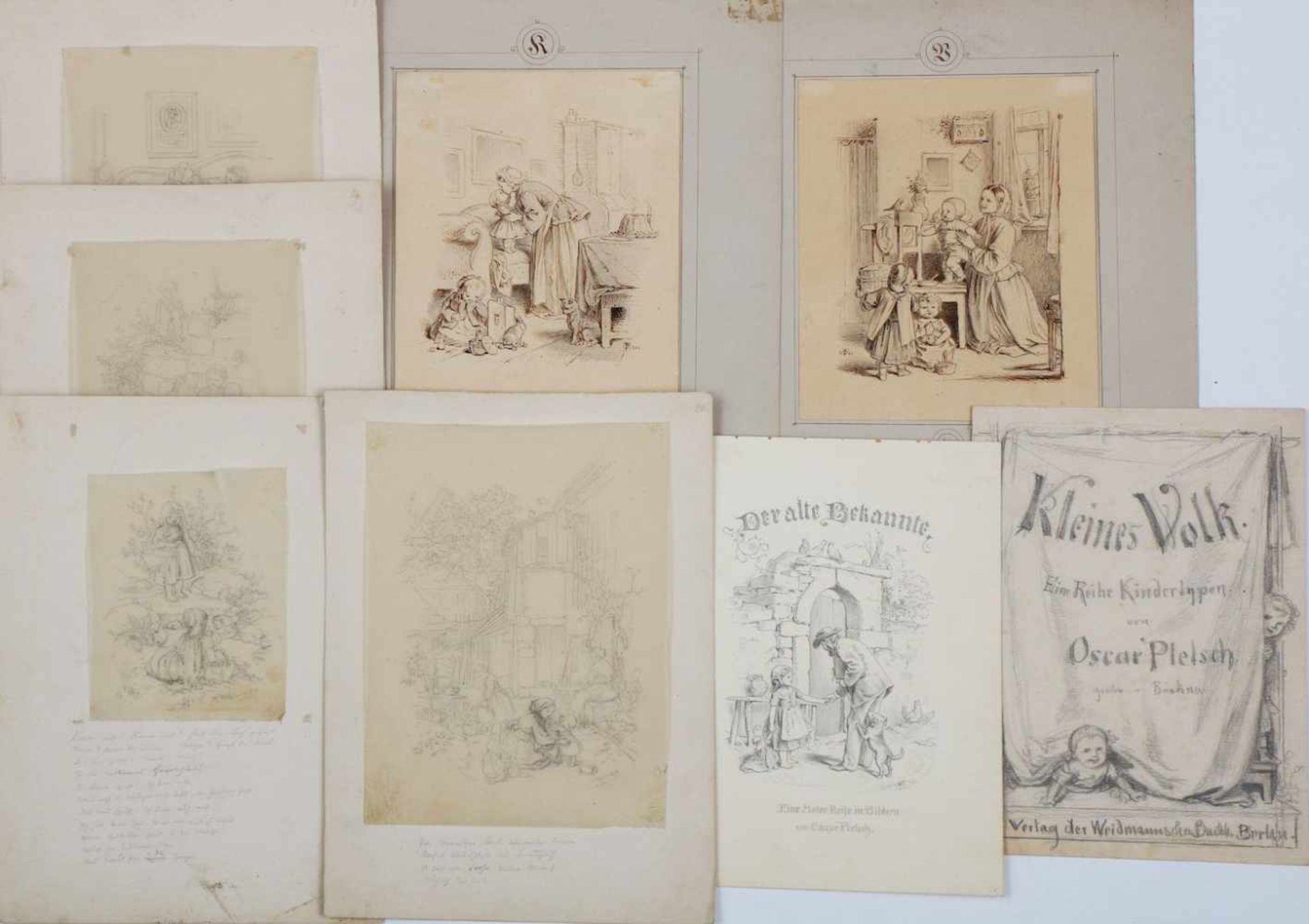 OSCAR PLETSCH (1830 Berlin - 1888 Radebeul) 8 Zeichnungen, diverse Techniken auf Papier, ¨Konvolut