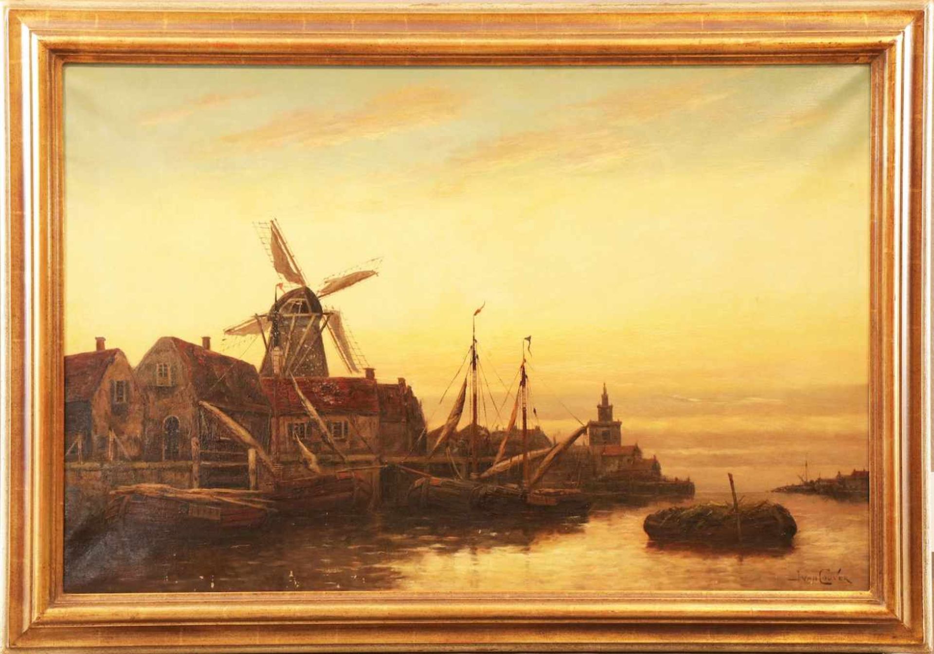 HERMANN II KOEKKOECK (1836 Amsterdam-1909 London)Öl auf Leinwand, ¨Holländische Küste mit Windmühlen