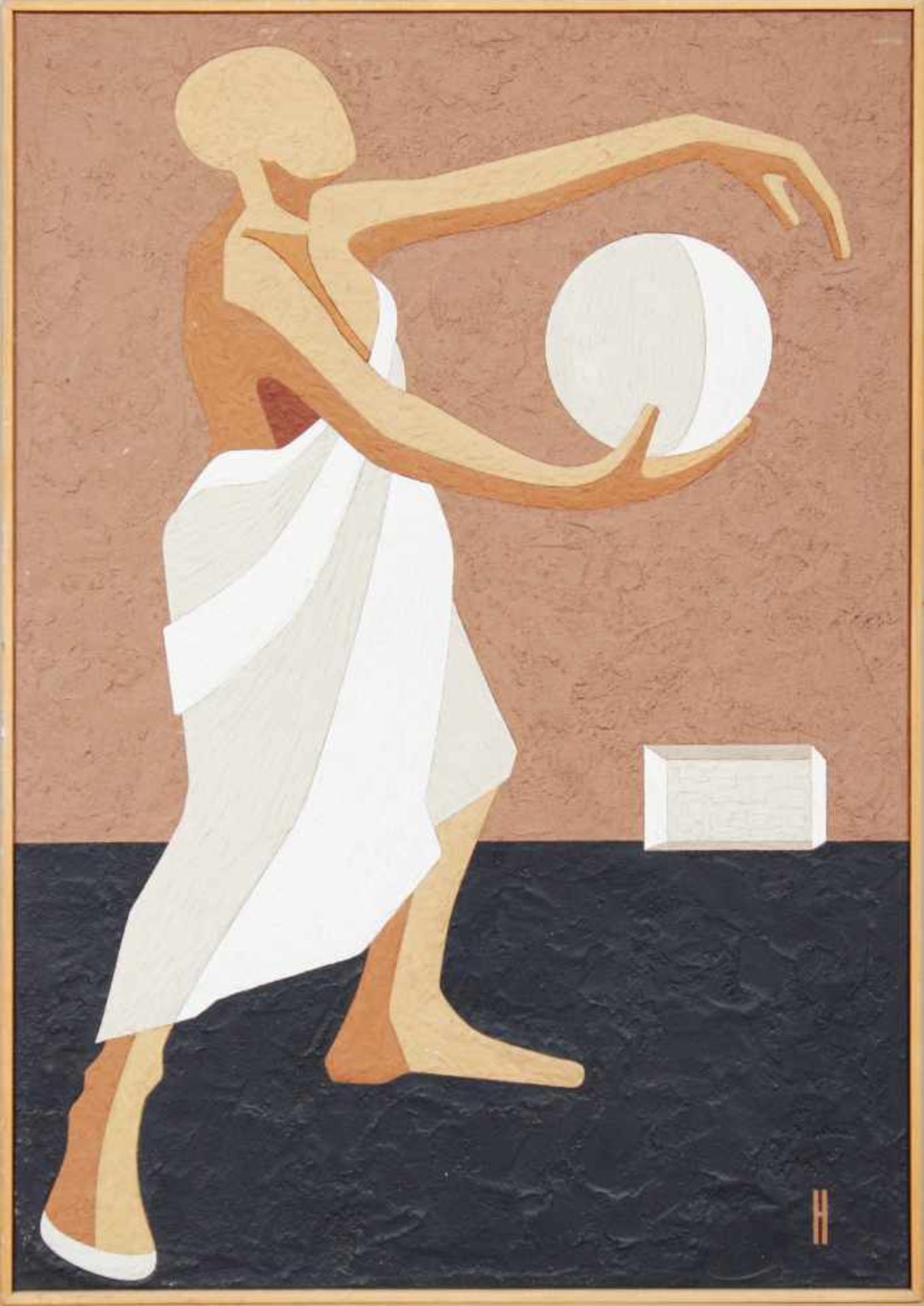 WERNER HOMUTH (1934-2008) Putzintarsie ¨Ballspiel¨ Darstellung einer weiblichen Figur mit Umhang und