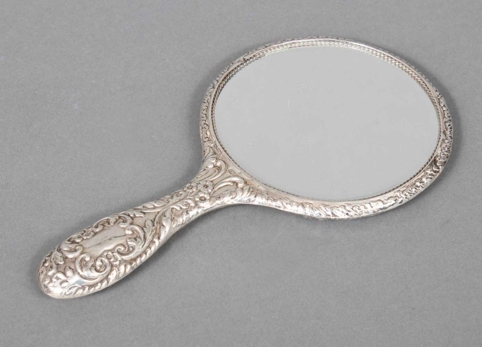 HandspiegelSterling Silber, Birmingham, um 1900, runder Spiegel mit geschliffenem Glas,