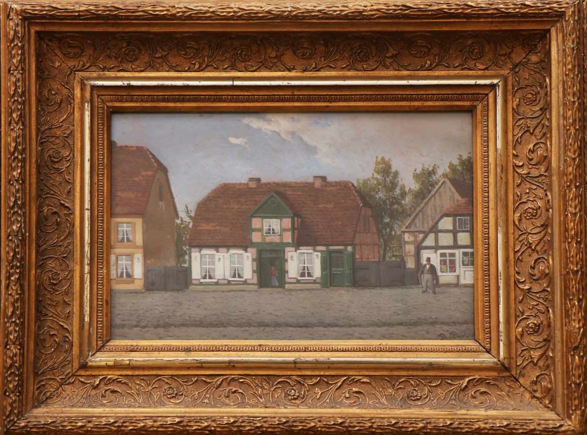 ROBERT PARLOW (1835 Stepenitz-1901)Öl auf Malkarton, ¨Ländliche Straßenszene¨, unten rechts