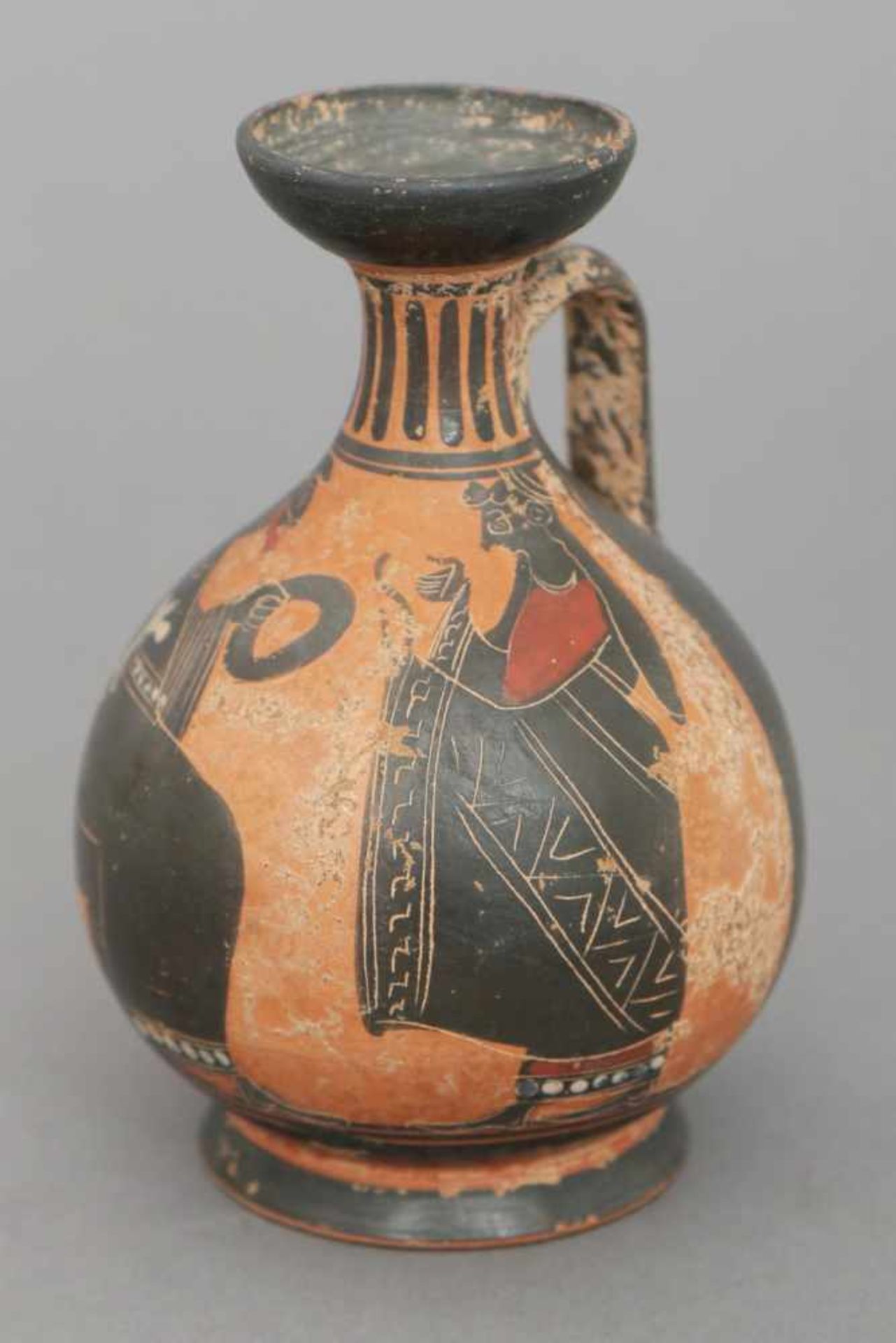 Attisches (griechisches) antikes VasengefäßKeramik, mit schwarz-figuriger Malerei, wohl um 600 v.