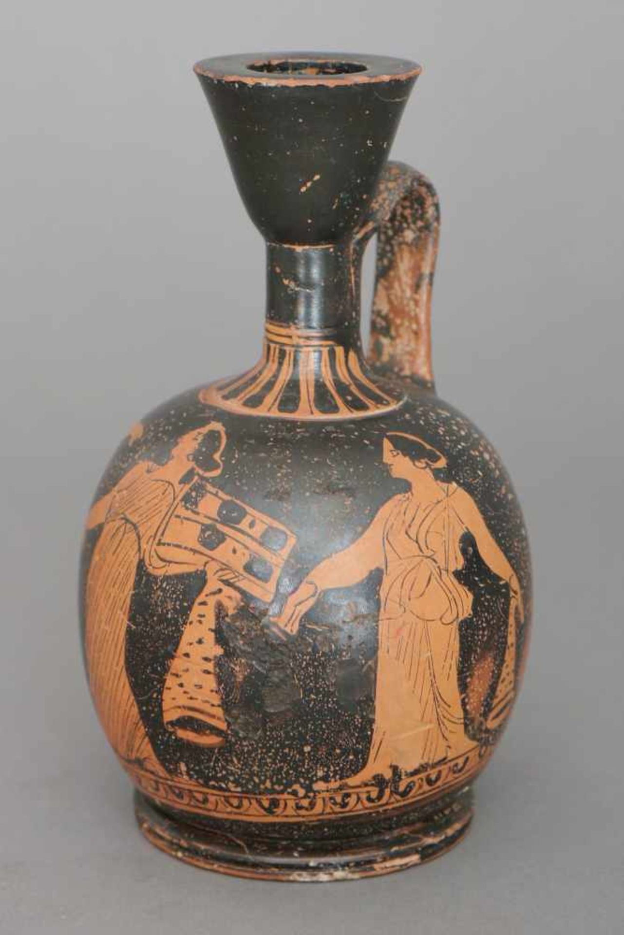 Attisches (griechisches) antikes VasengefäßKeramik, mit rot-figuriger Malerei, wohl 500 v. Chr.,