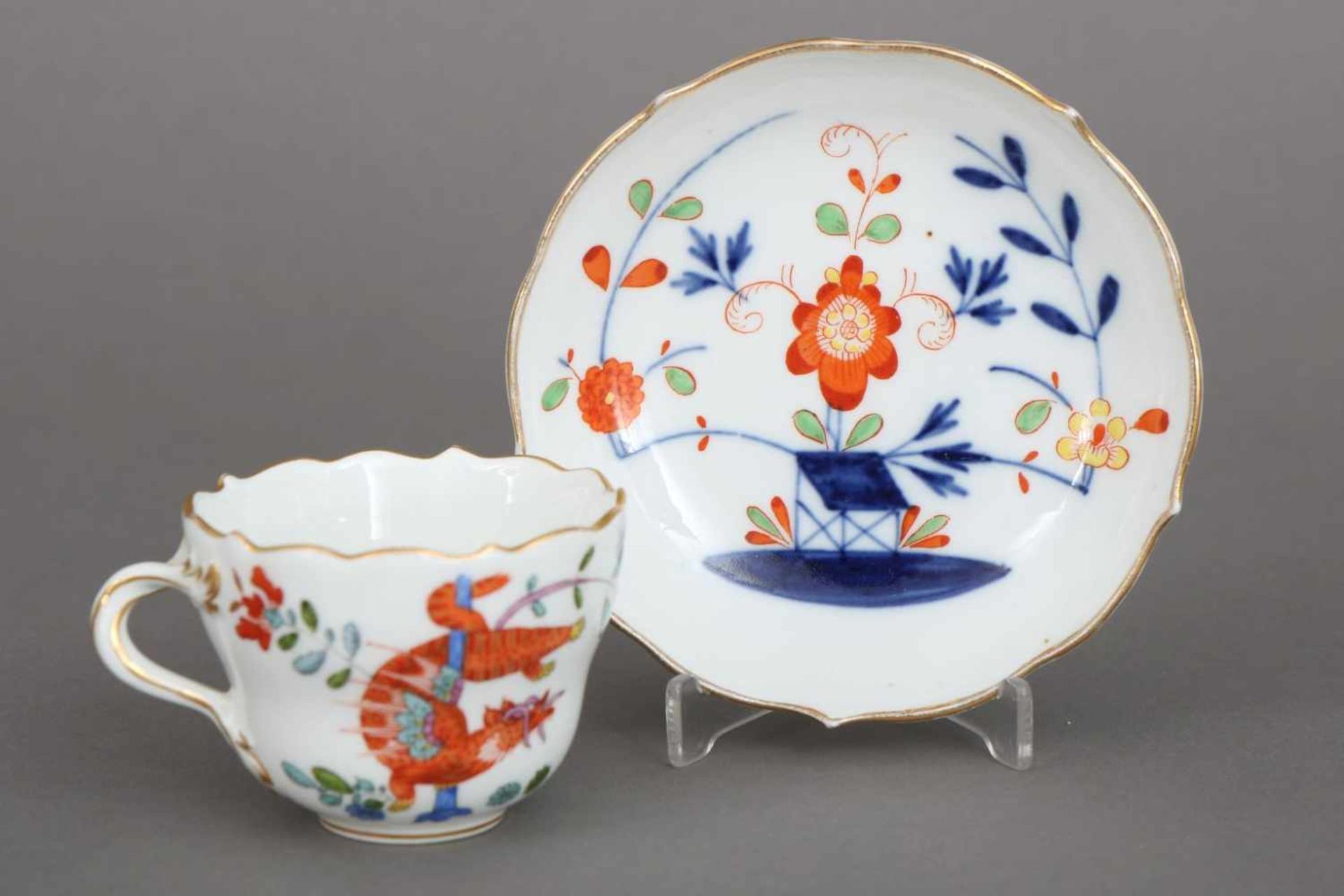 MEISSEN Mokkatasse19. Jhdt. (Knauf-Schwerter), ¨Indisches Dekor mit rotem Tiger¨ mit Goldrand,