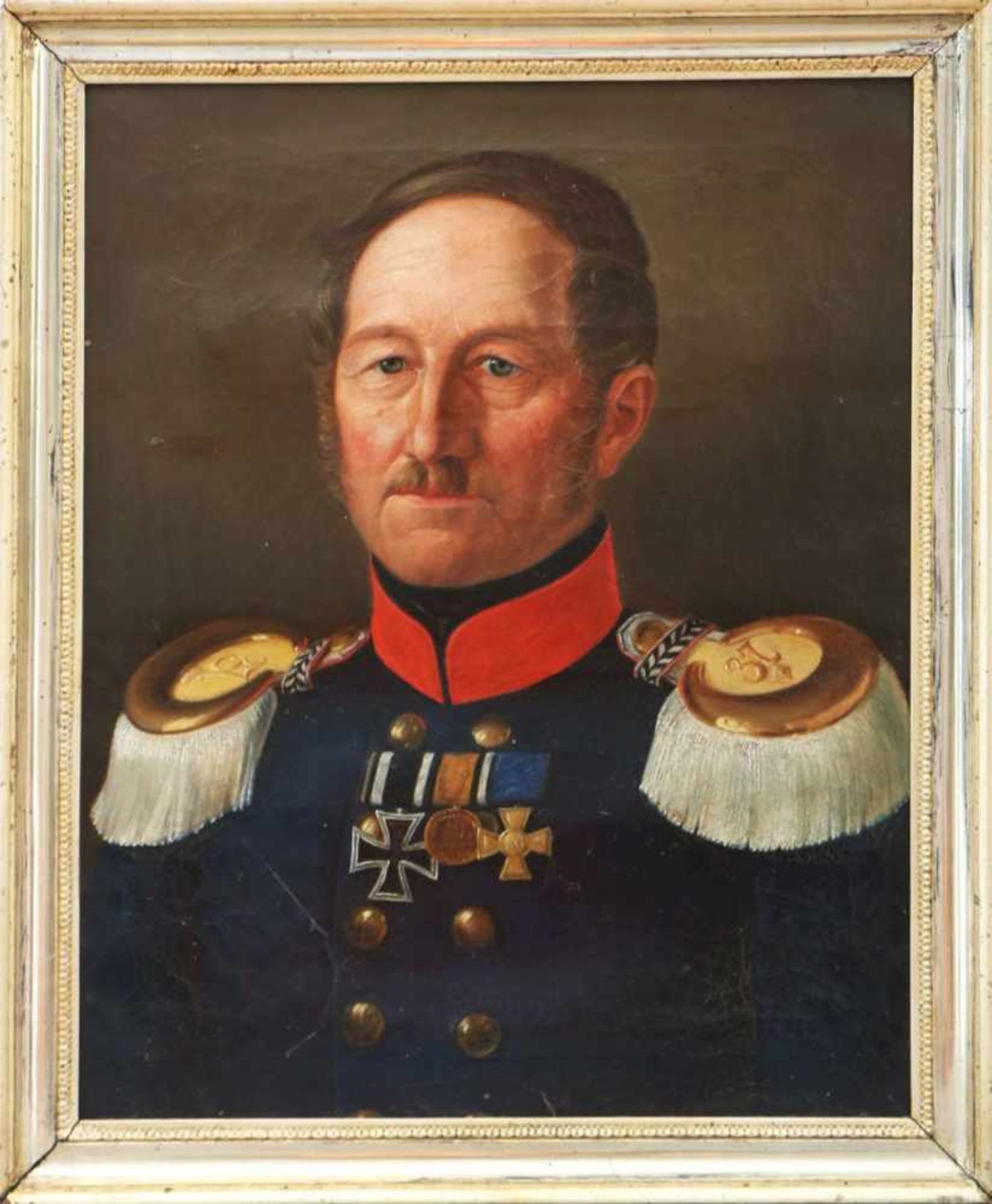ANONYMÖl auf Leinwand, ¨Porträt eines preußischen Offiziers¨, 19. Jhdt., unsigniert, ca. 56x45cm,