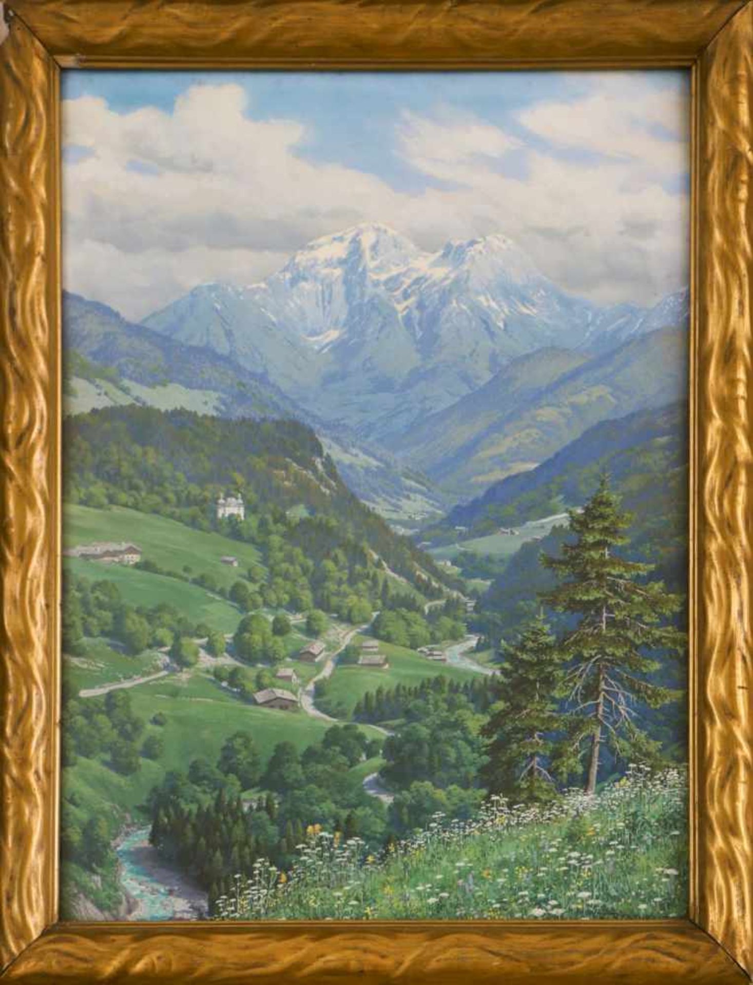 RUDOLF RESCHREITER (1868 München - 1939 ebenda)Gouache auf Pappe, ¨Gebirgslandschaft mit